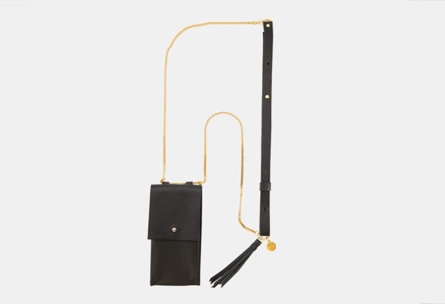 Handykette für Smartphone aus Metal mit Ledertasche crossbody necklace for iPhone with leather bag