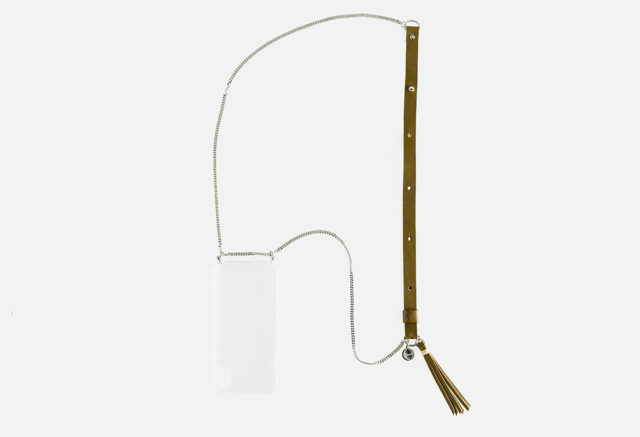Handykette für Smartphone aus Metal mit Ledertasche crossbody necklace for iPhone with leather bag