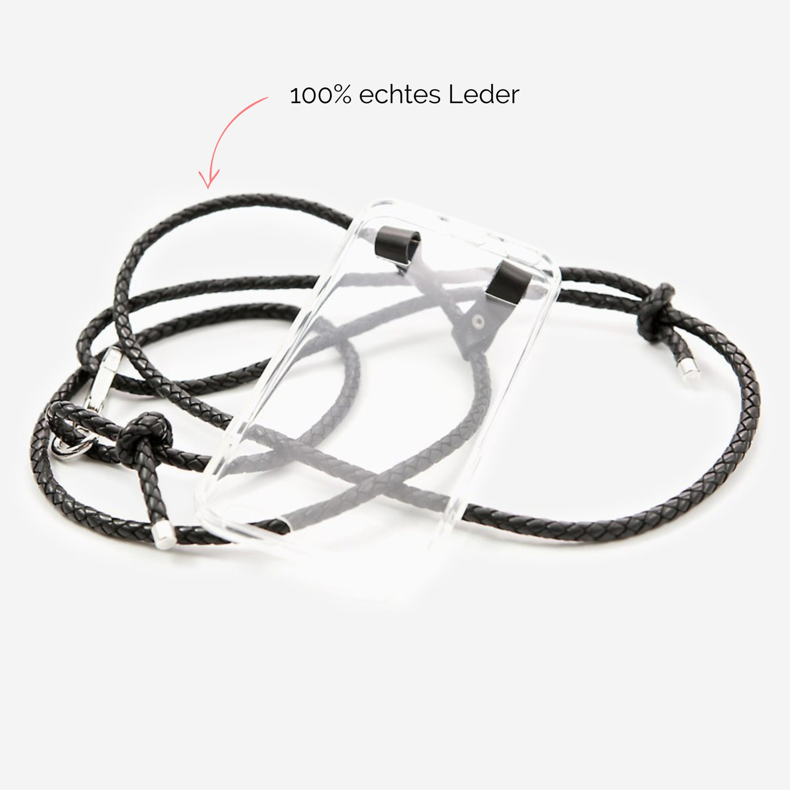 Handykette Leder mit geflochtener Lederkordel Romy in schwarz
