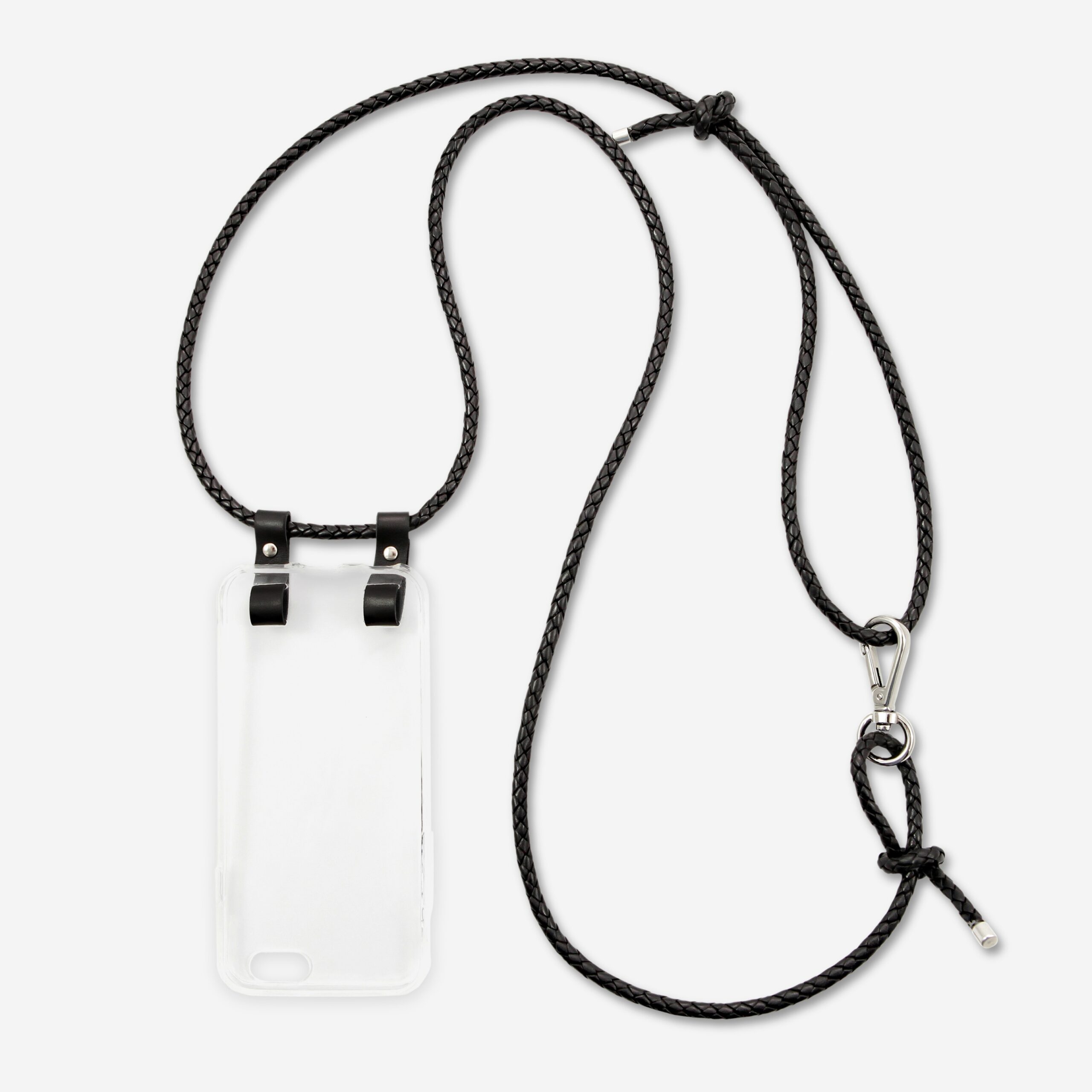 Handykette Leder mit geflochtener Lederkordel Romy in schwarz