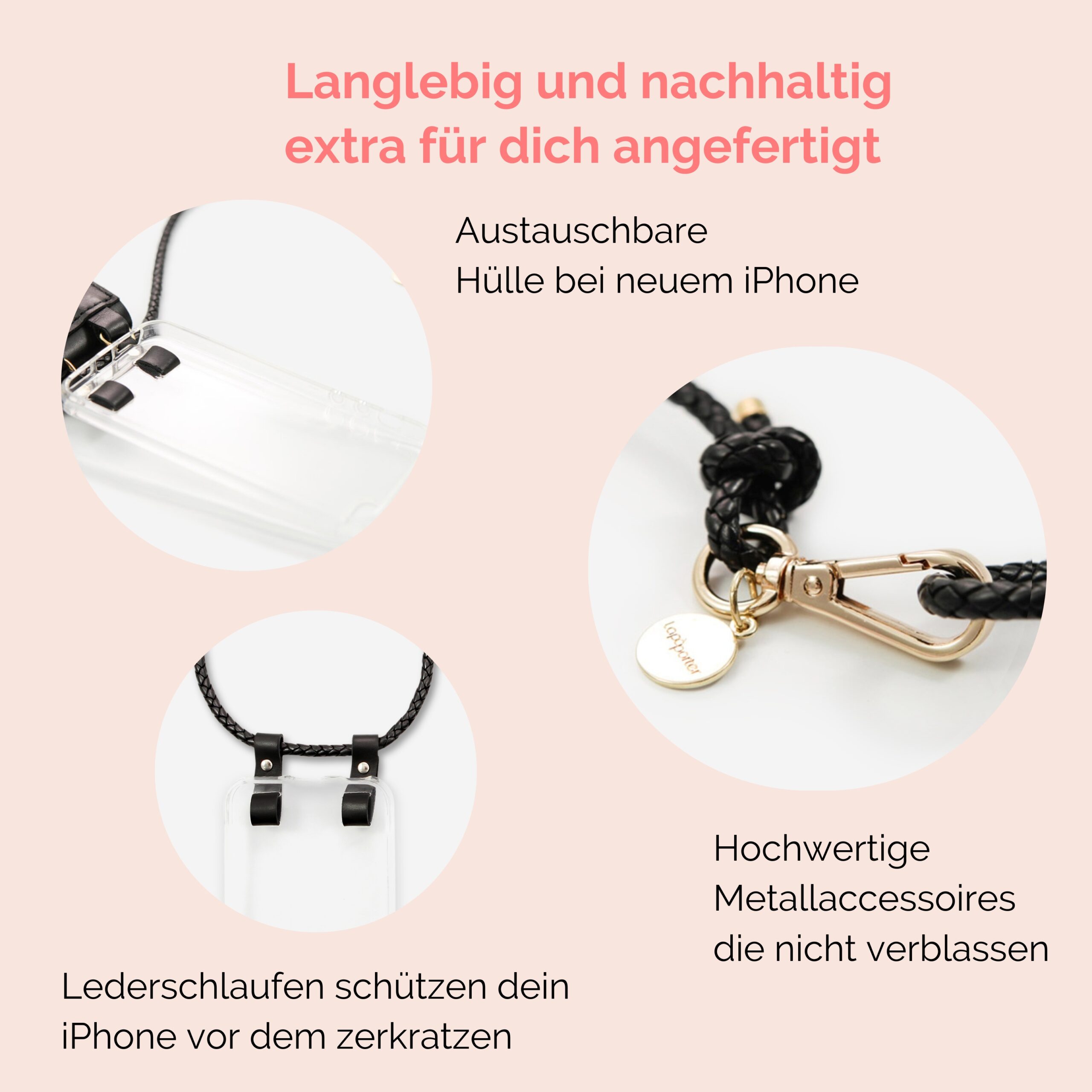 Handylette Leder mit geflochtener Lederkordel und Ledertasche Coco in schwarz