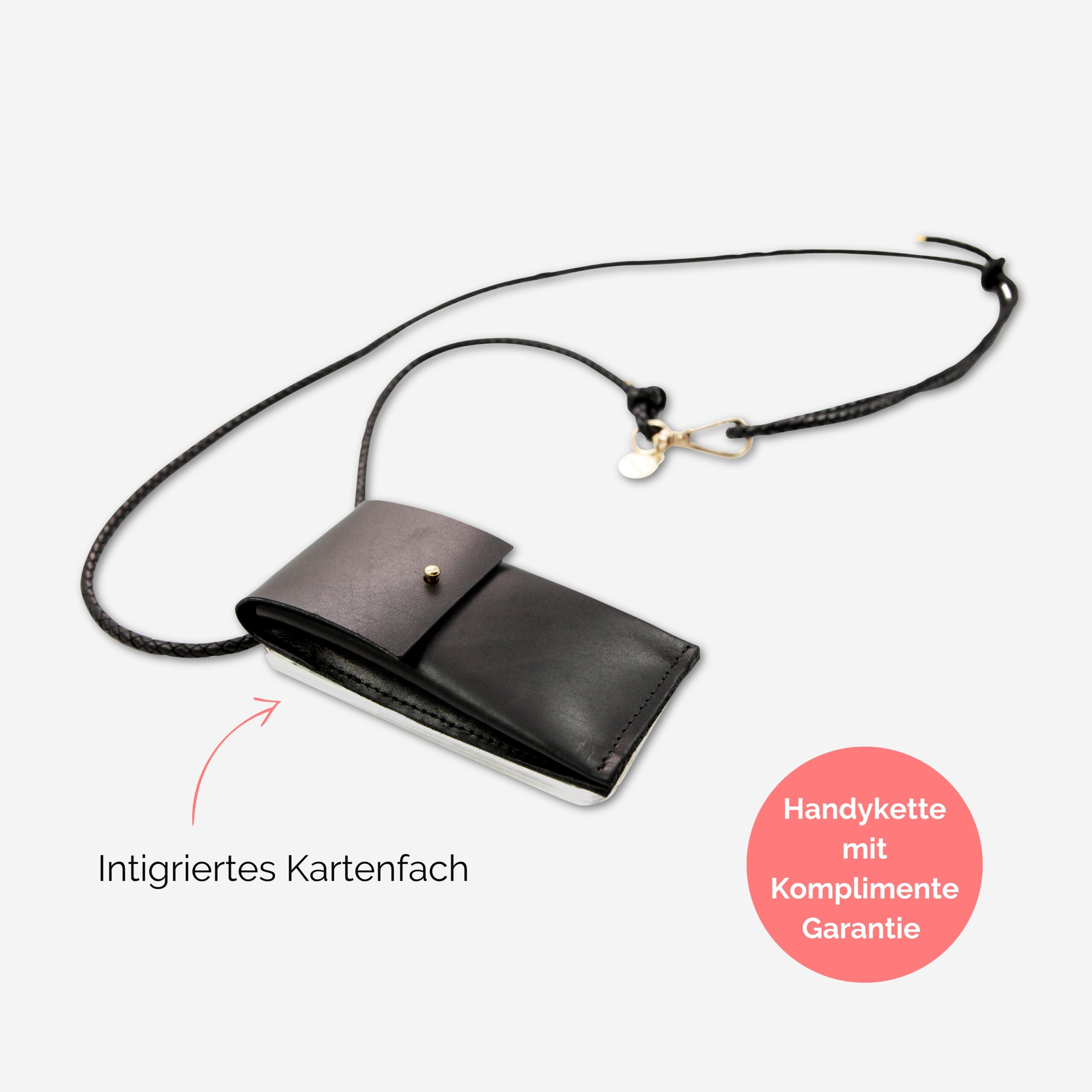 Handylette Leder mit geflochtener Lederkordel und Ledertasche Coco in schwarz