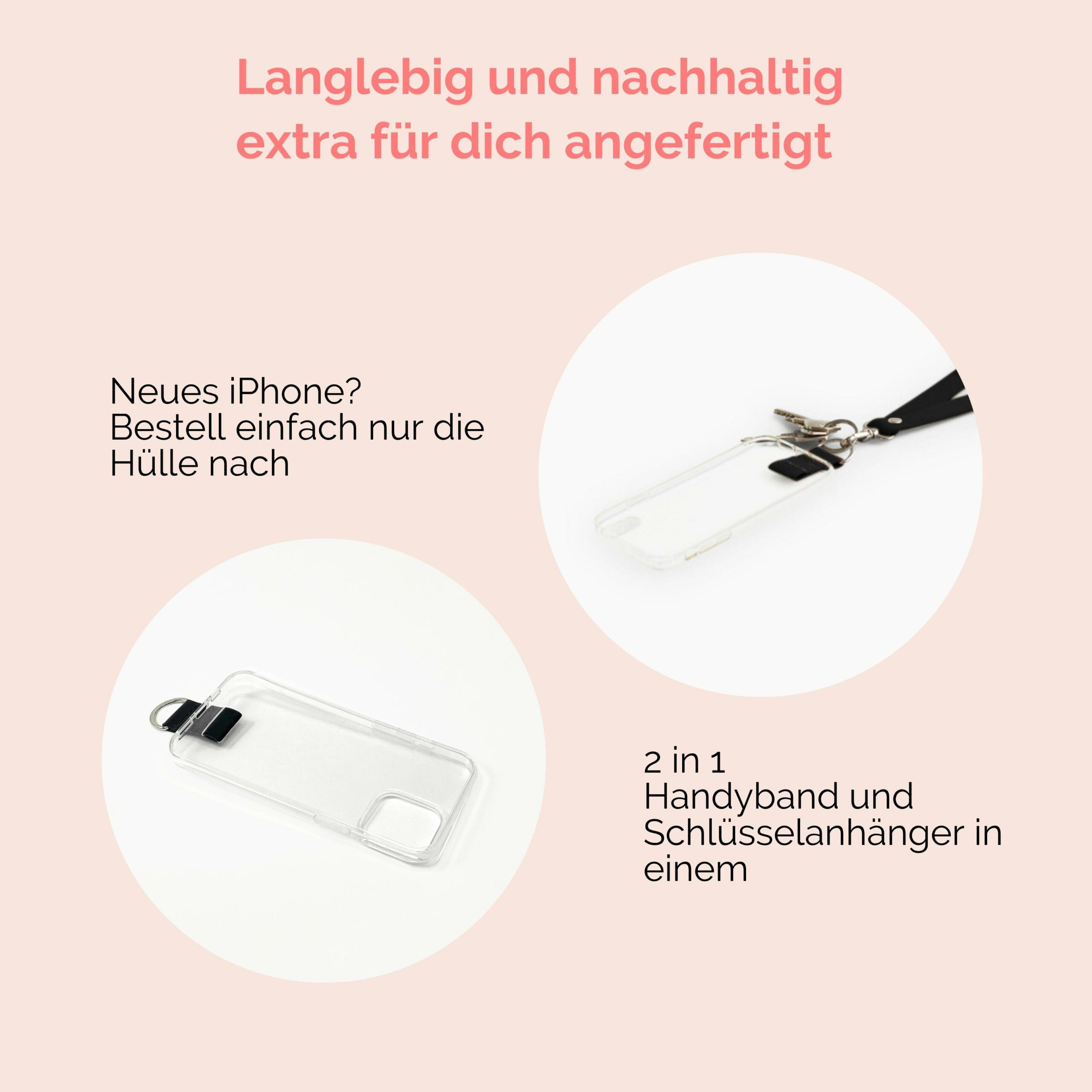 Handyhülle mit breitem Band aus Leder Amelia in schwarz