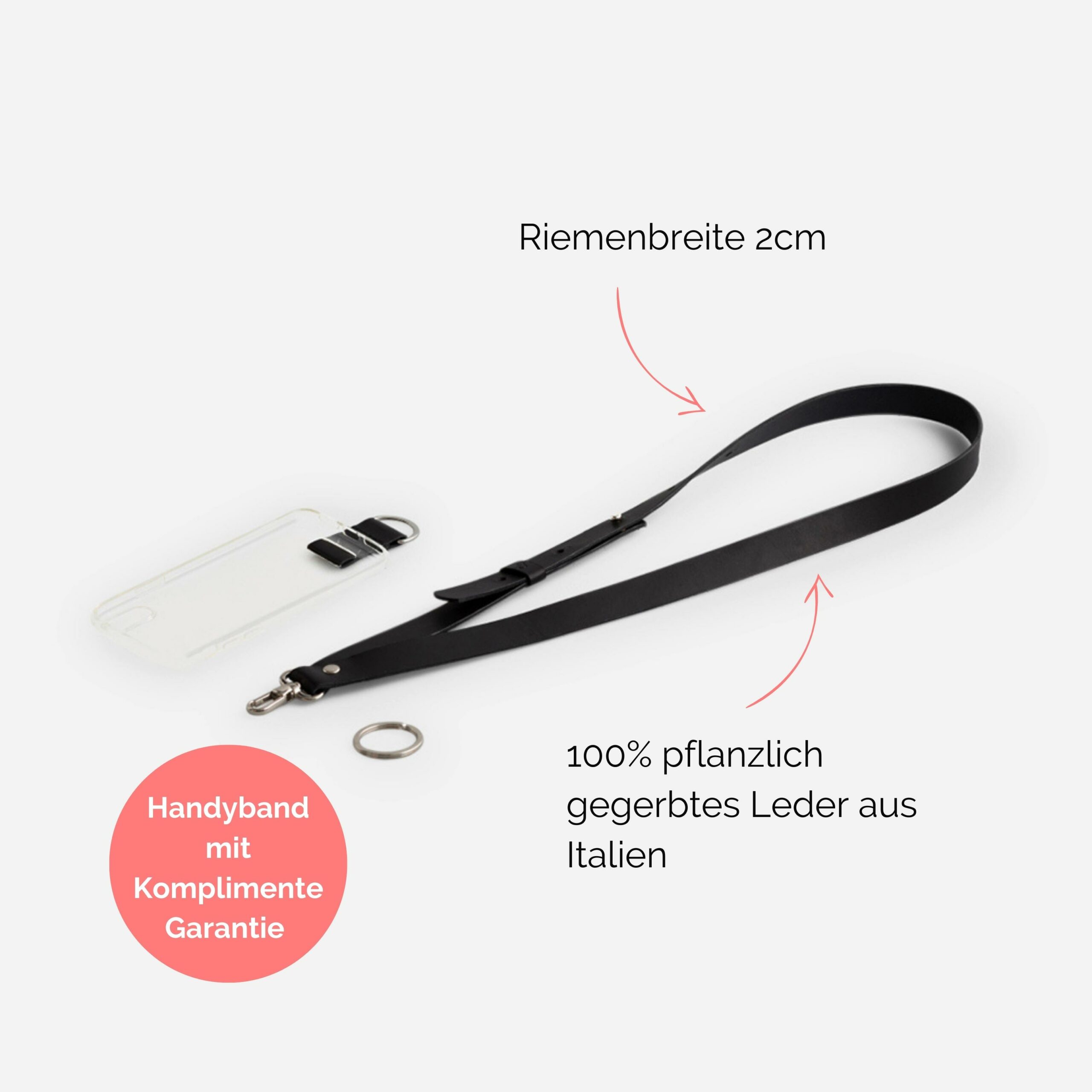 Handyhülle mit breitem Band aus Leder Amelia in schwarz