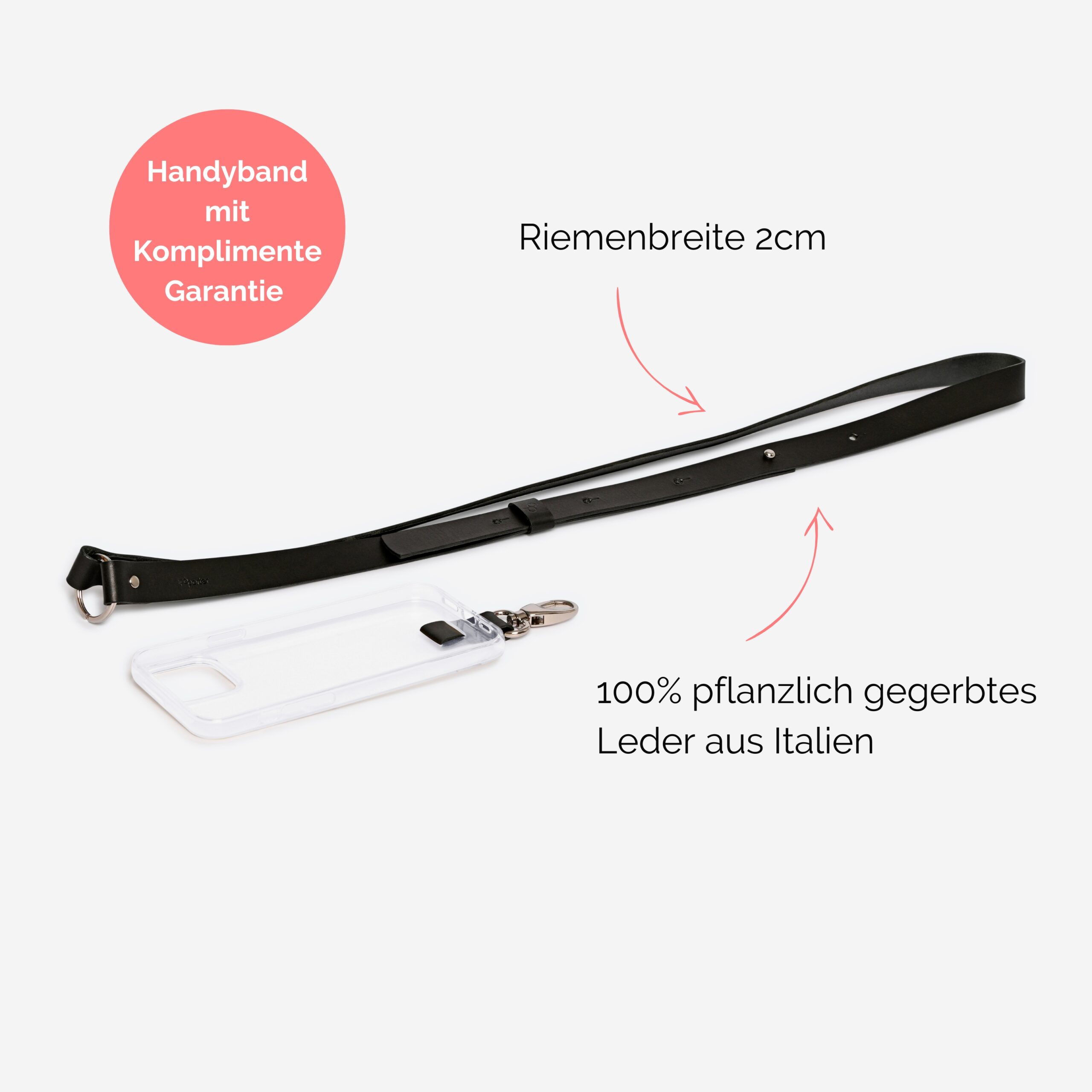 Handyhülle mit breitem Lederriemen Paula in schwarz