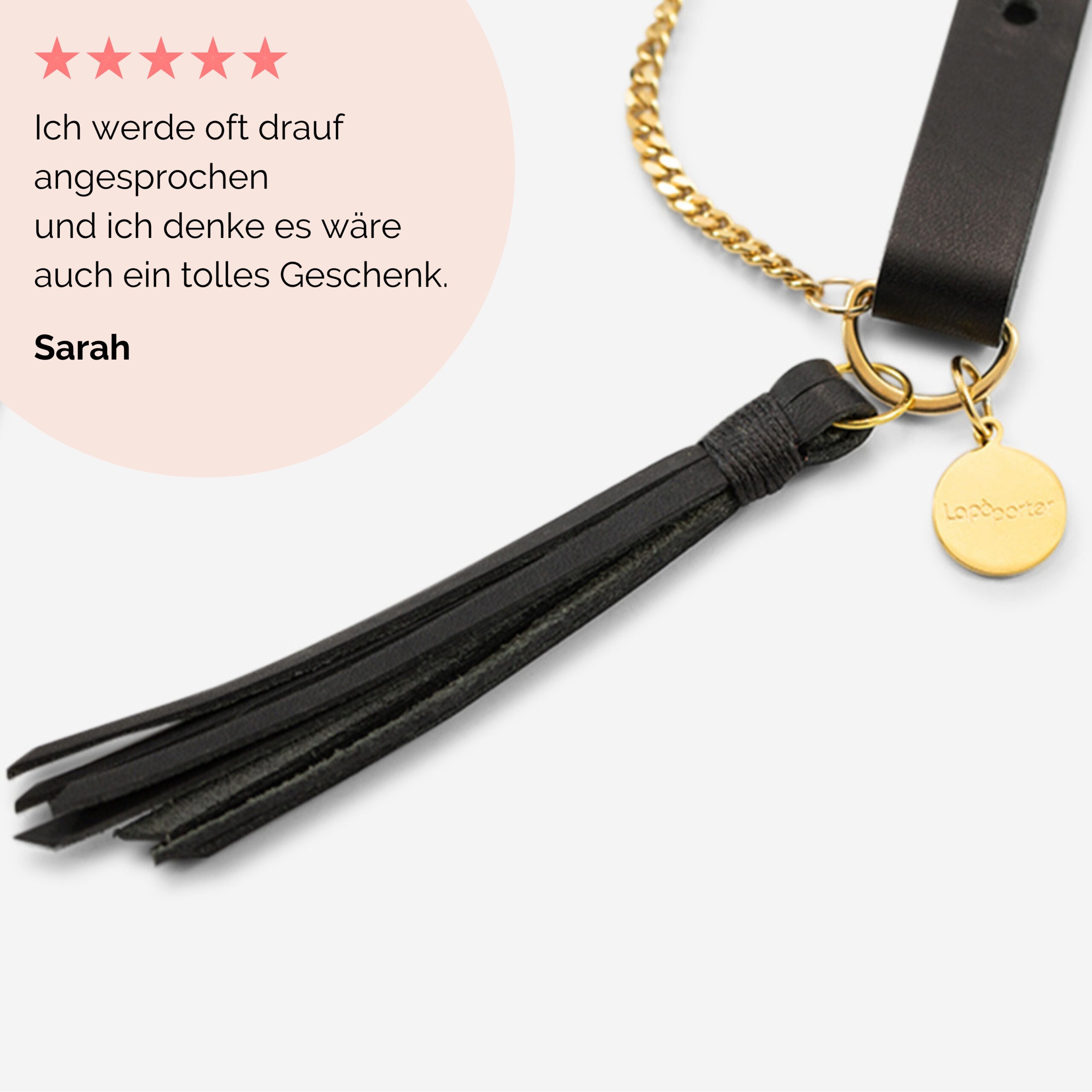 Handykette Edelstahl Gliederkette mit Lederriemen Monique und Tasche aus Leder in schwarz