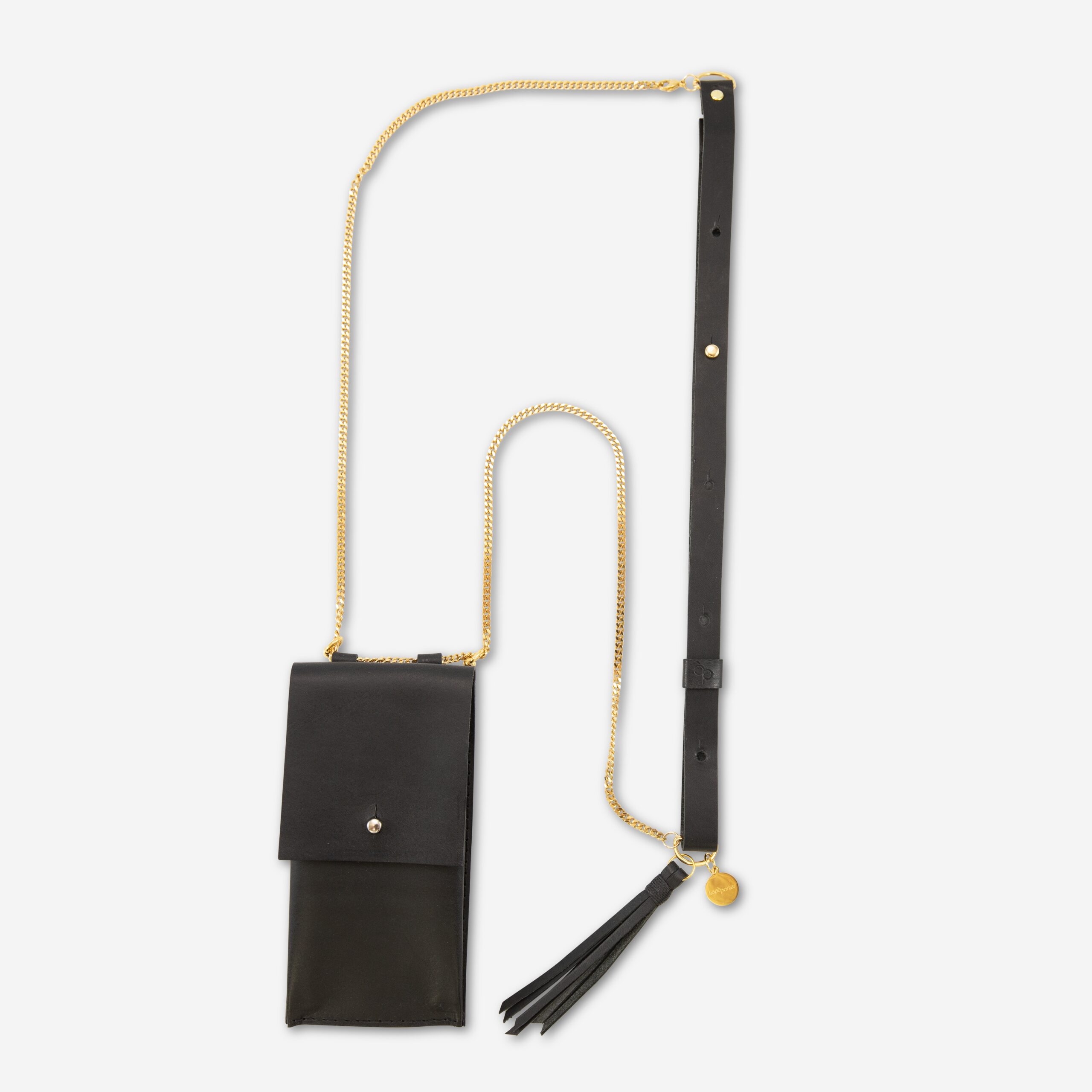 Handykette Edelstahl Gliederkette mit Lederriemen Monique und Tasche aus Leder in schwarz