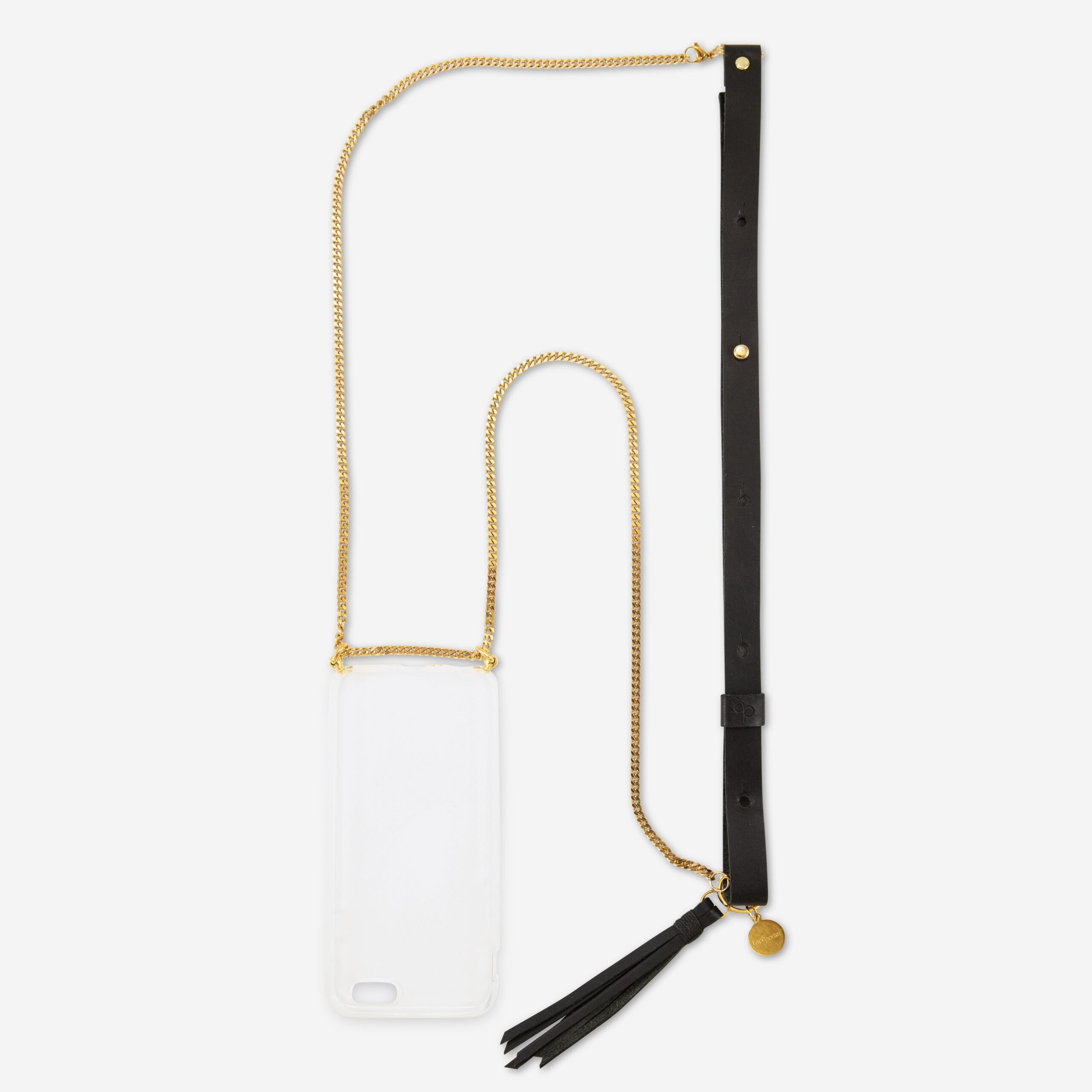 Handykette Edelstahl Gliederkette mit Lederriemen Monique in schwarz