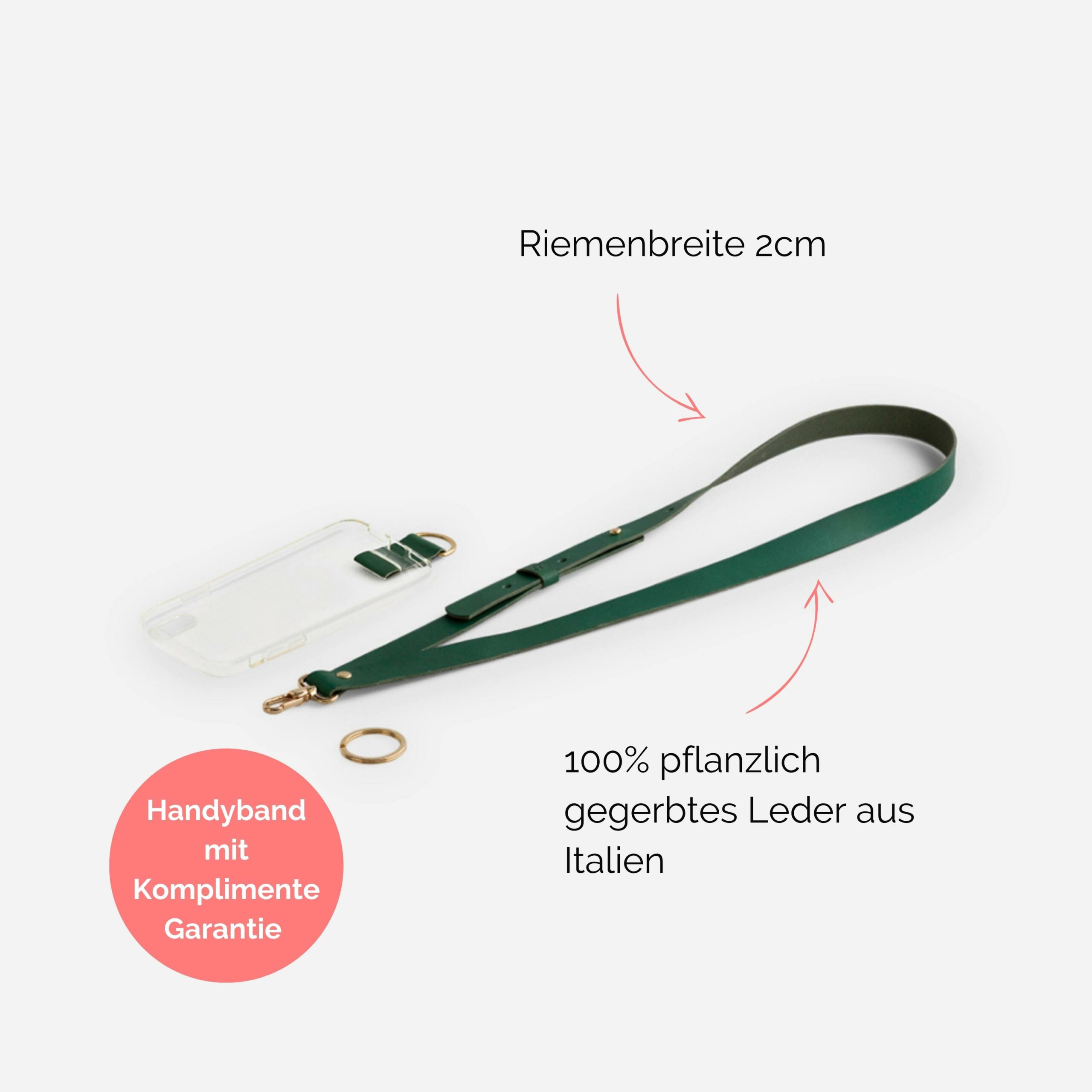 Handyhülle mit breitem Band aus Leder Amelia in grün