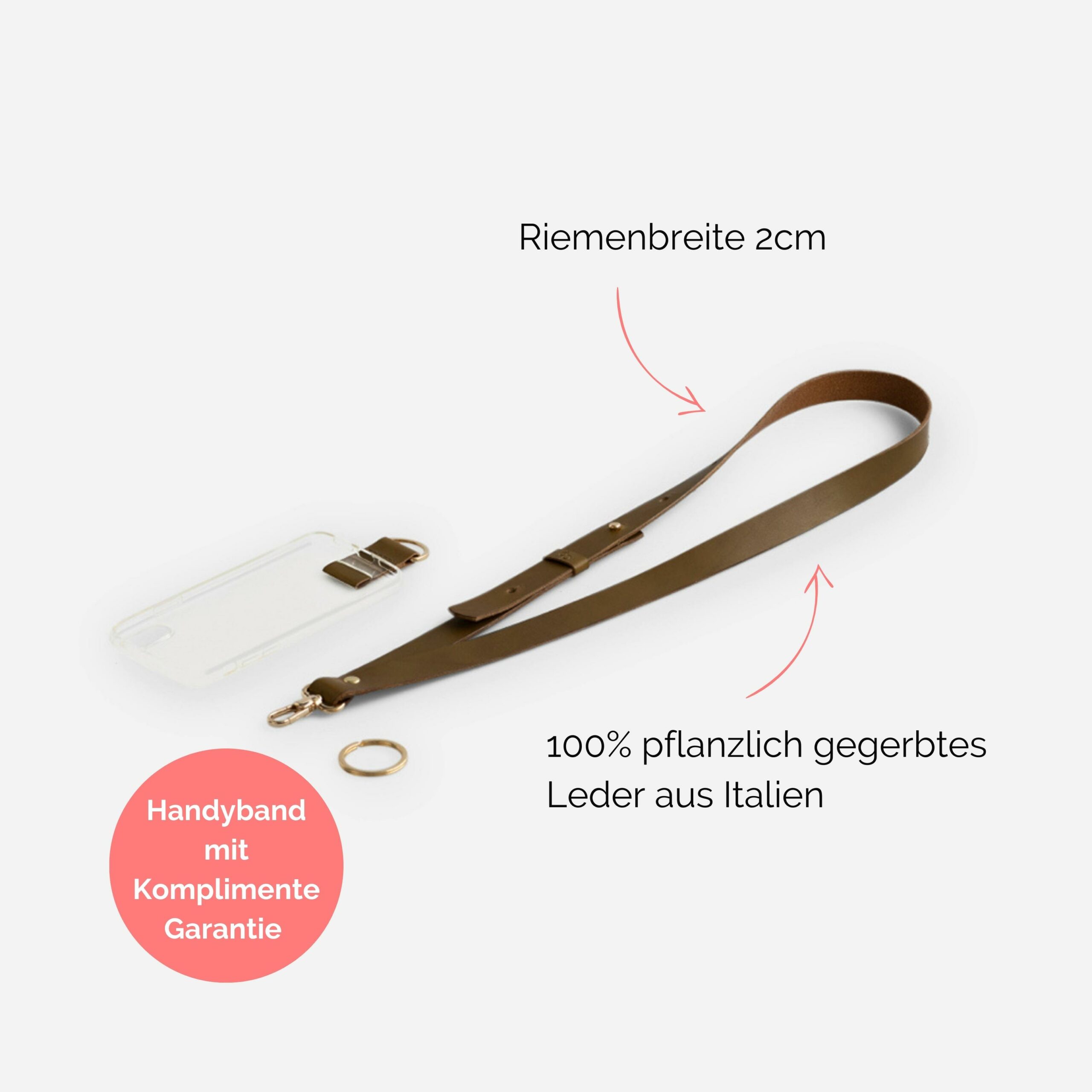 Handyhülle mit breitem Band aus Leder Amelia in oliv