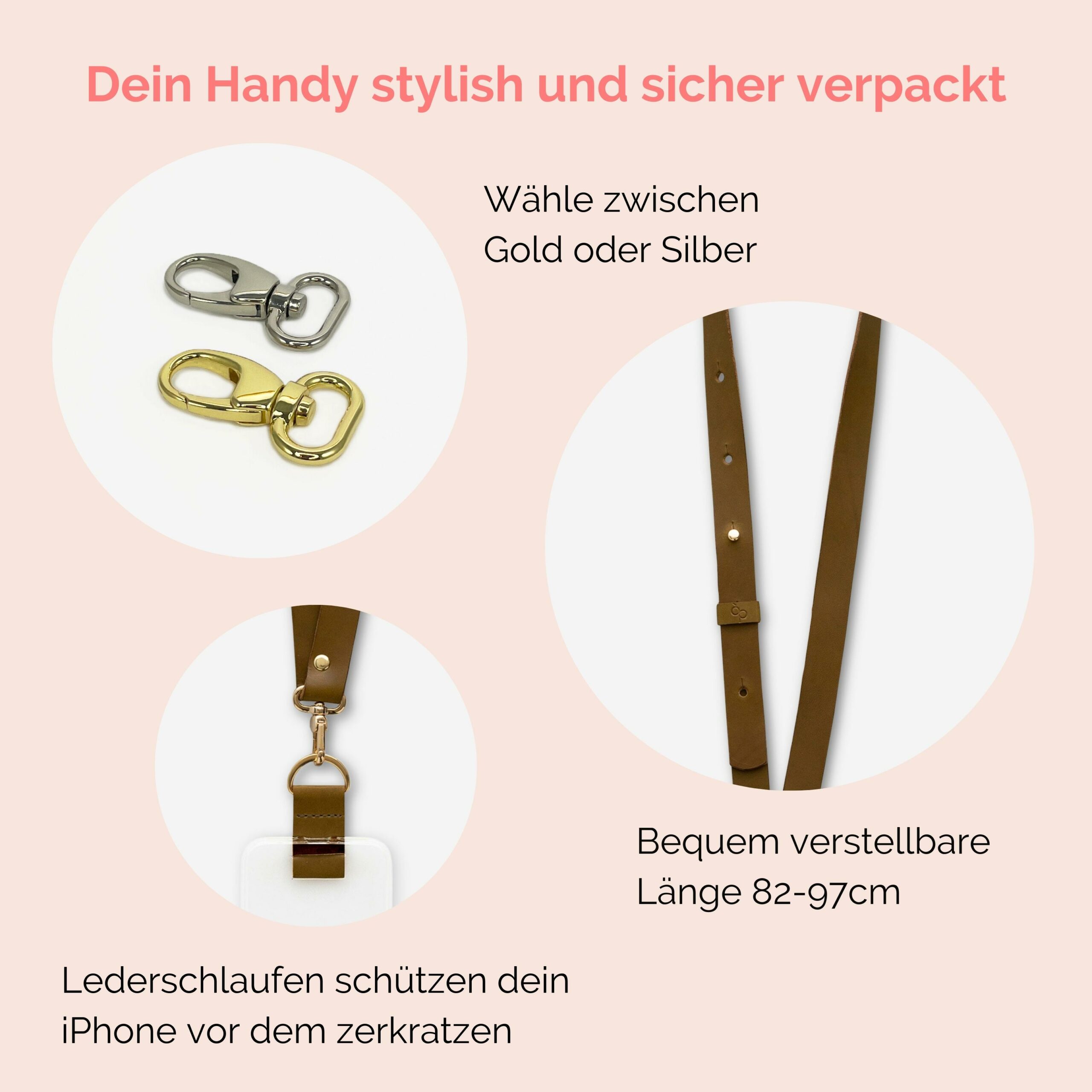 Handyhülle mit breitem Band aus Leder Amelia in oliv