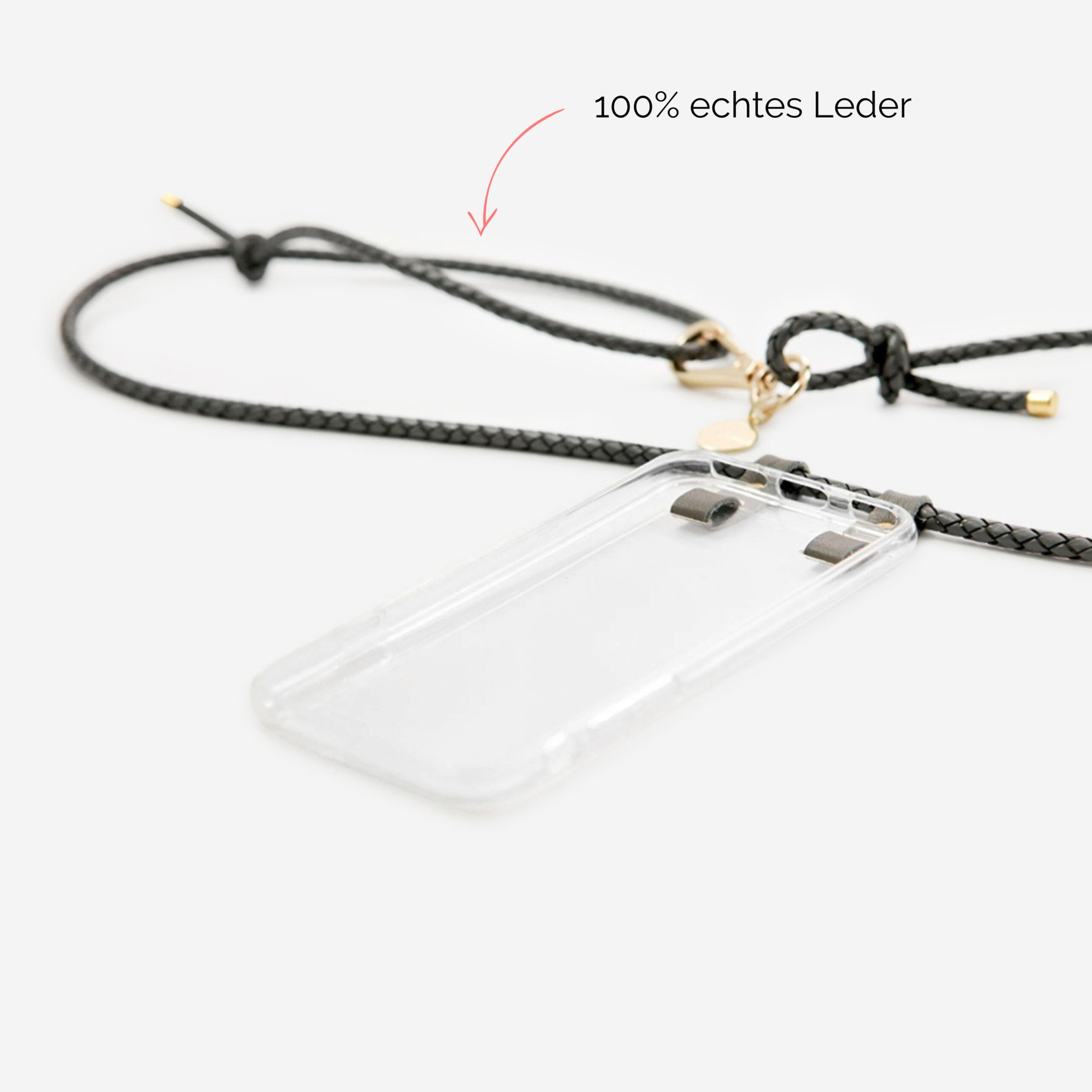 Handykette Leder mit geflochtener Lederkordel Romy in grau