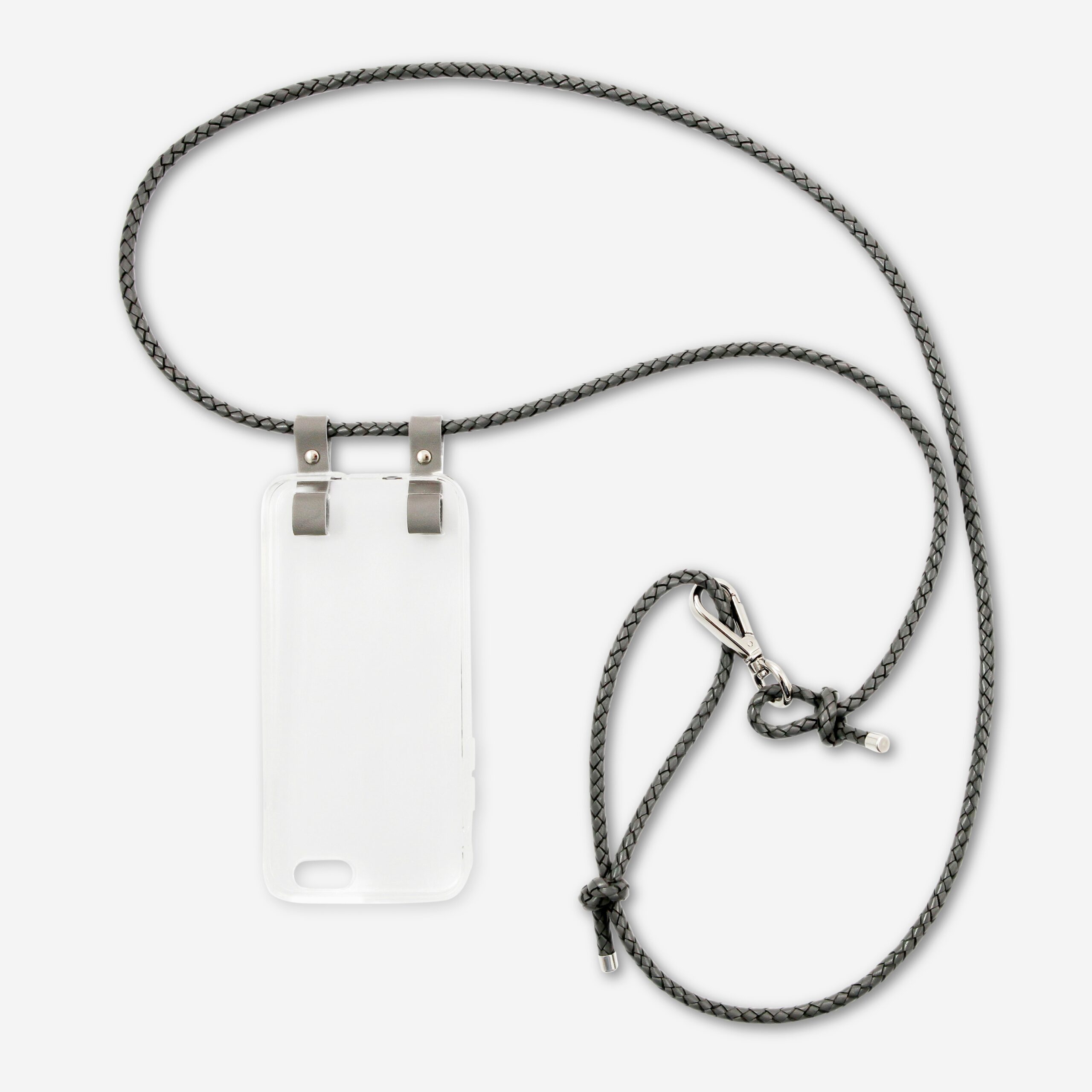Handykette Leder mit geflochtener Lederkordel Romy in grau
