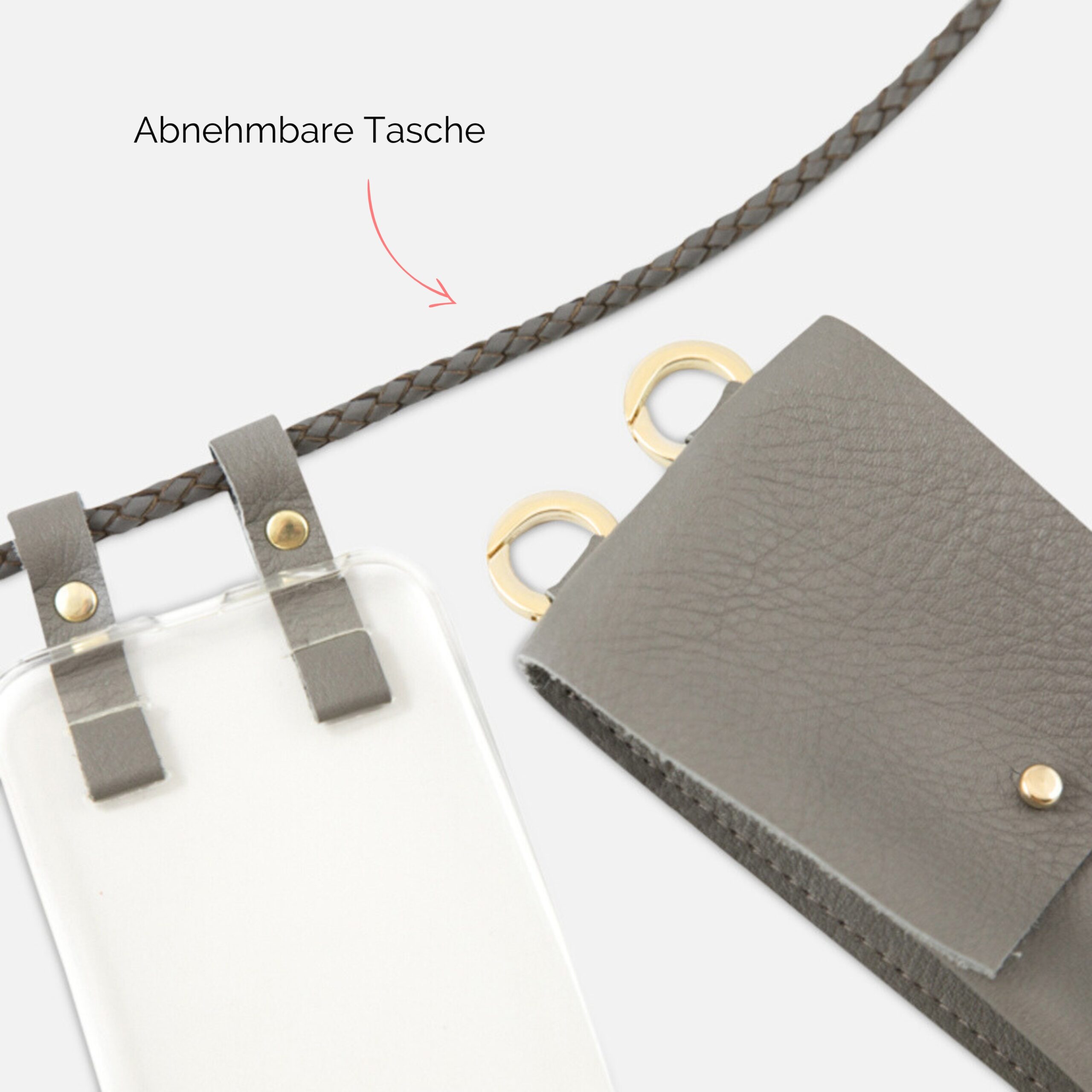 Handylette Leder mit geflochtener Lederkordel und Ledertasche Coco in grau