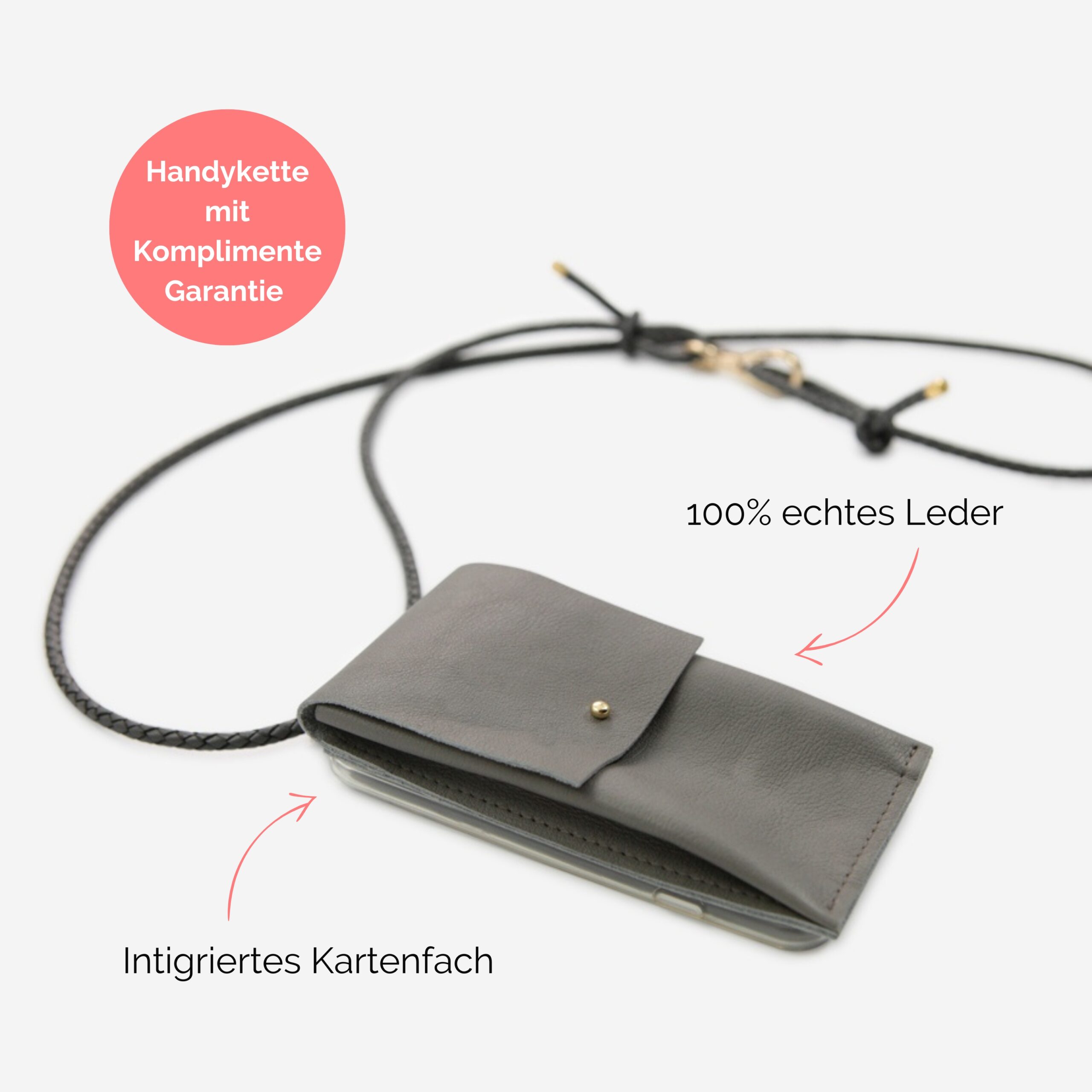 Handylette Leder mit geflochtener Lederkordel und Ledertasche Coco in grau