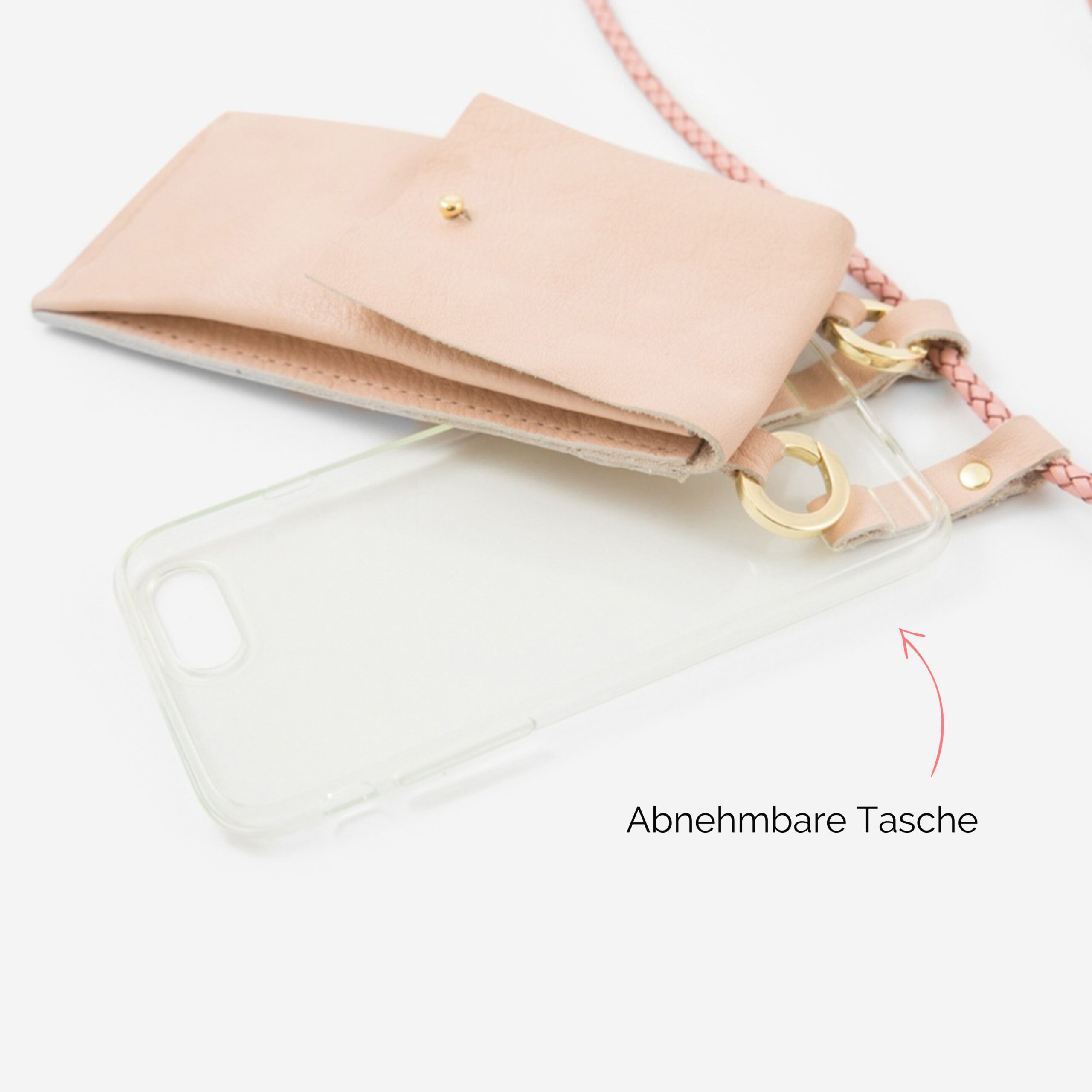 Handylette Leder mit geflochtener Lederkordel und Ledertasche Coco in rosé