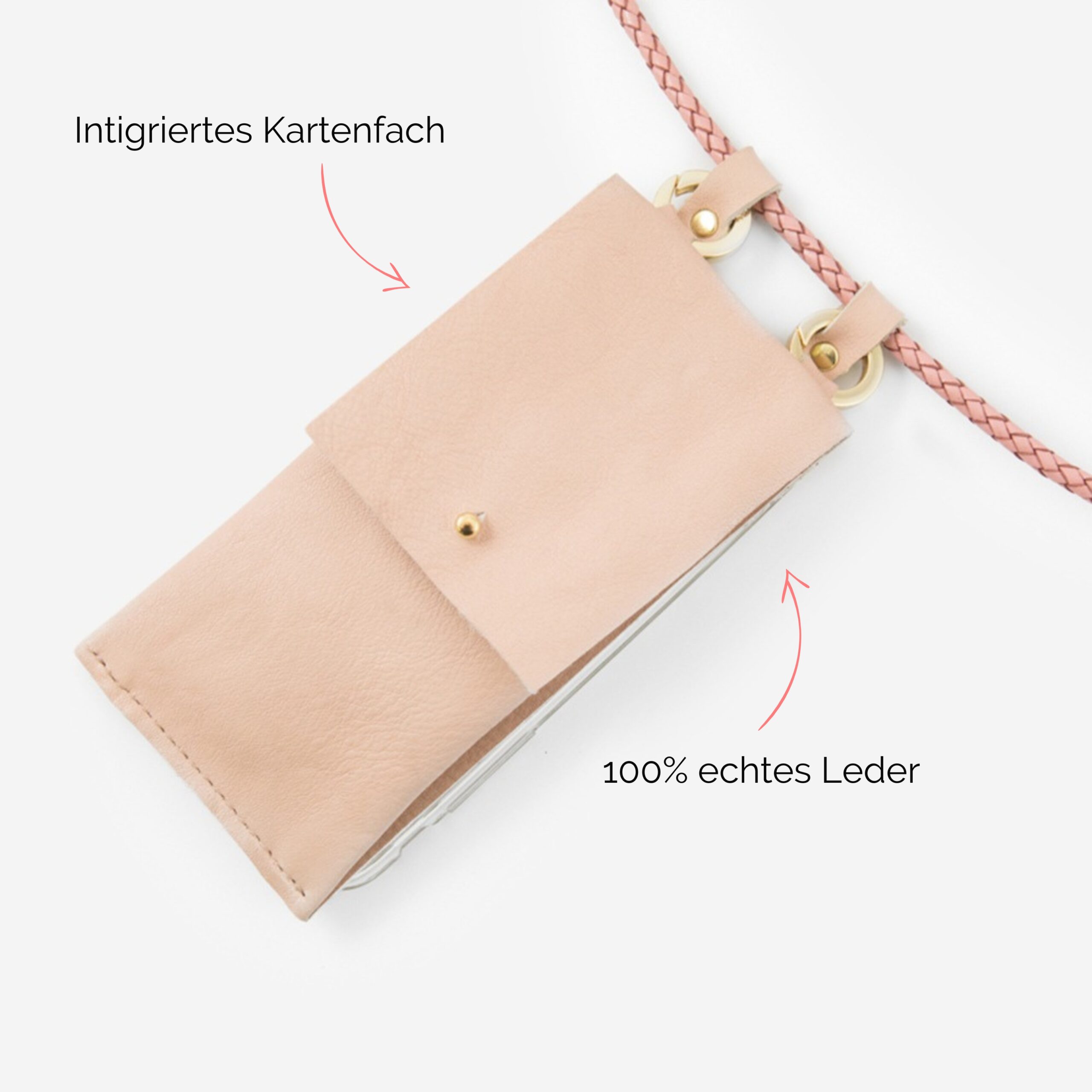 Handylette Leder mit geflochtener Lederkordel und Ledertasche Coco in rosé