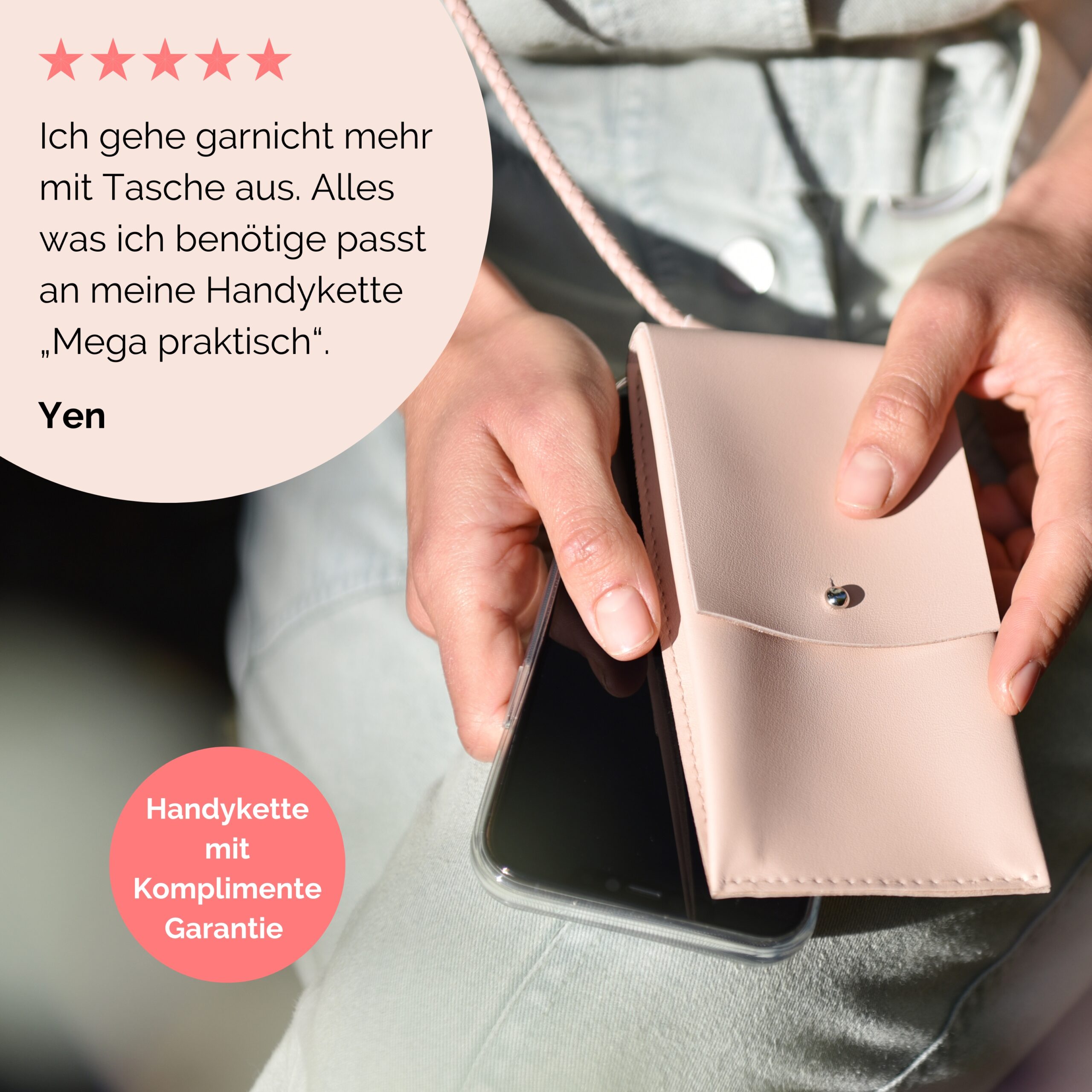 Handylette Leder mit geflochtener Lederkordel und Ledertasche Coco in rosé