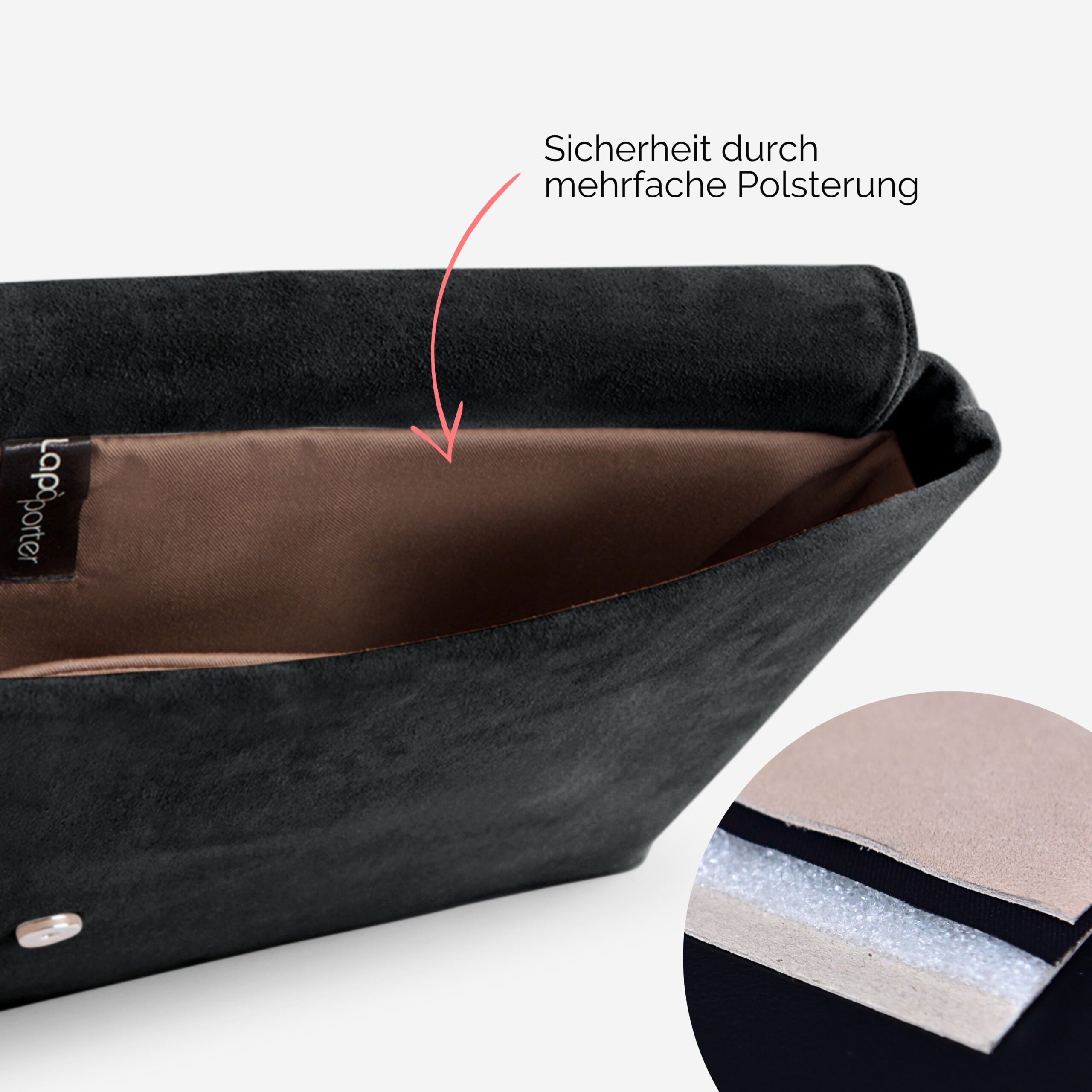 Audrey Mac-Book Hülle aus echtem Leder in schwarz Lapàporter