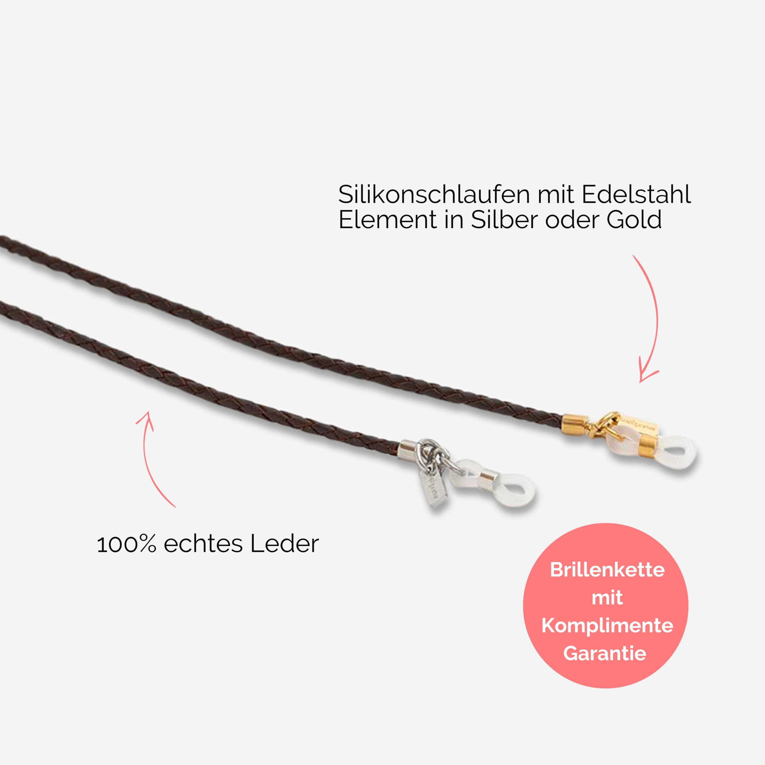 Scarlett Brillenband aus echtem Leder geflochten in grau Lapàporter