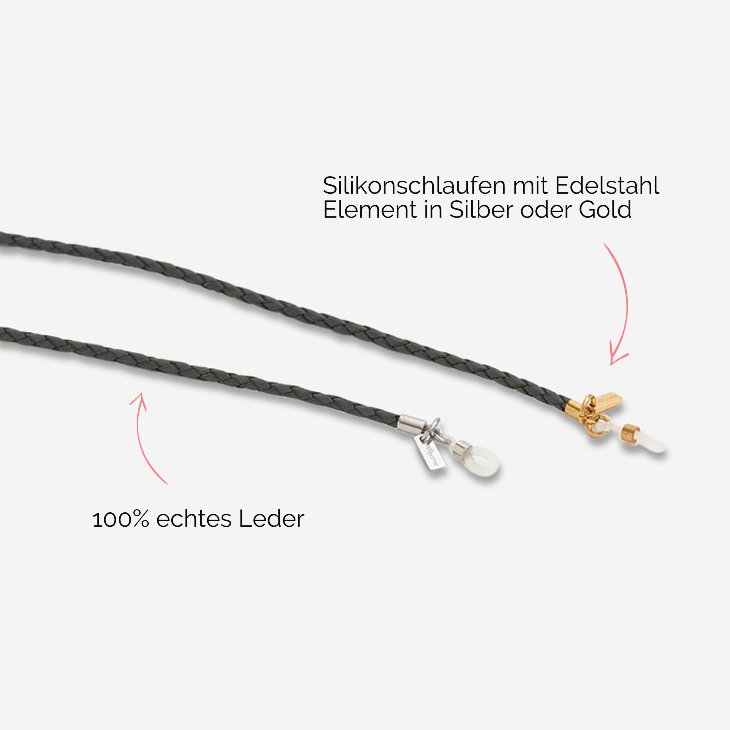 Scarlett Brillenband aus echtem Leder geflochten in grau Lapàporter