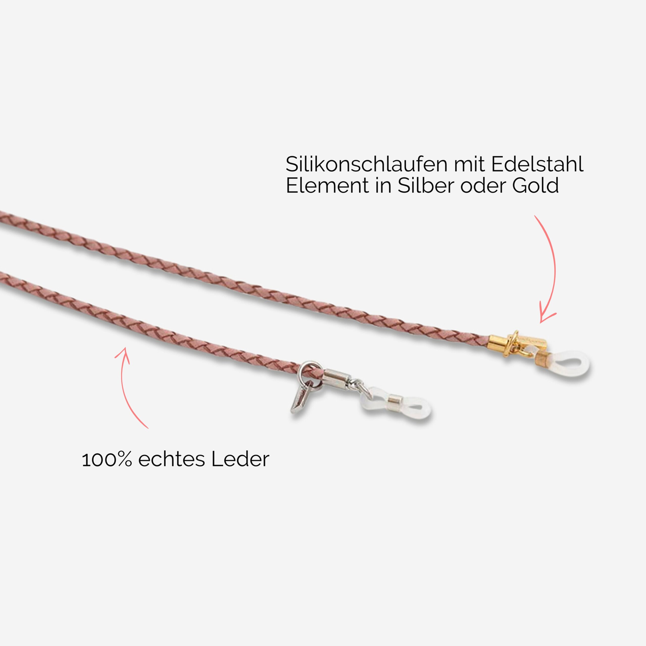 Scarlett Brillenband aus echtem Leder geflochten in rosé Lapàporter
