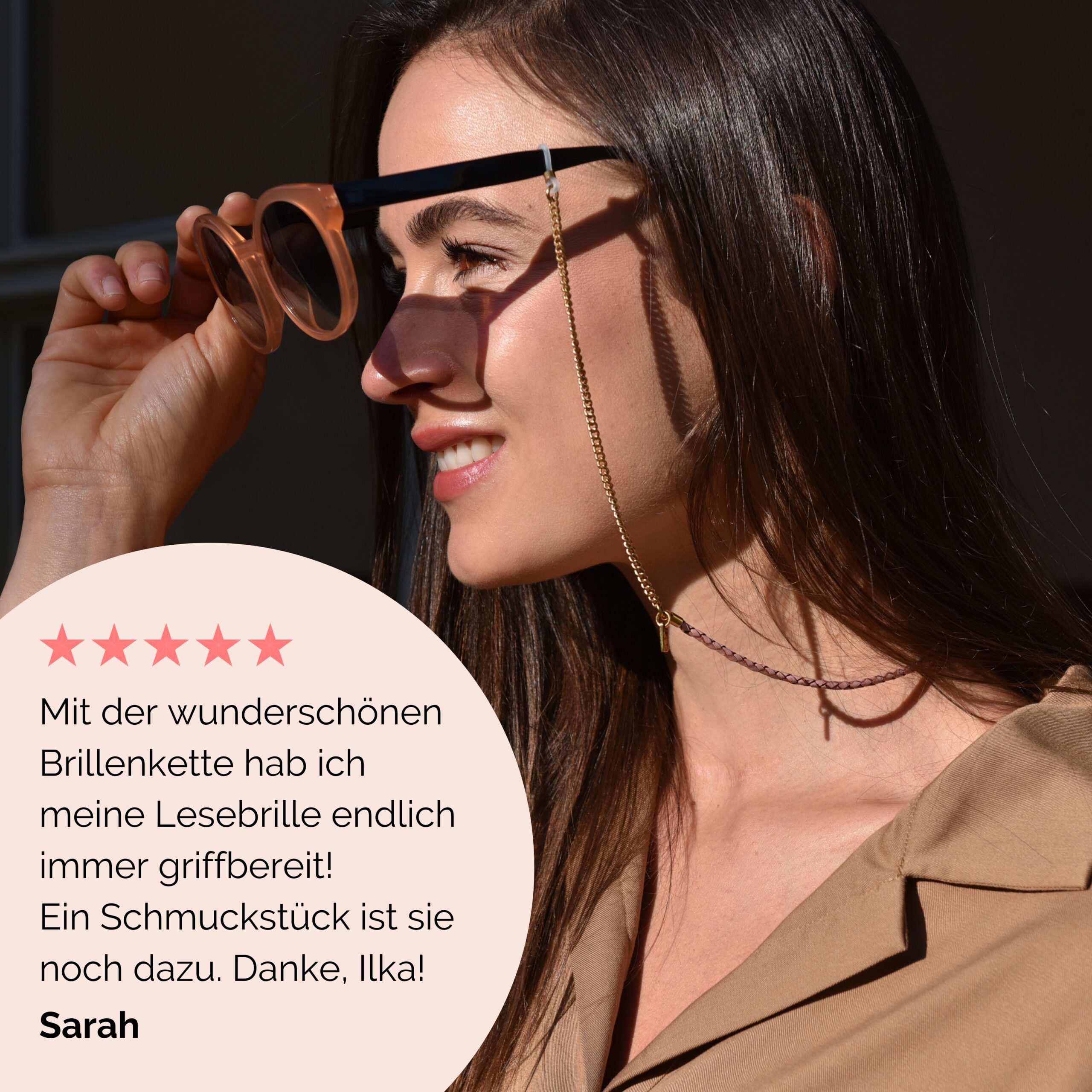 Scarlett Brillenband aus echtem Leder geflochten in rosé Lapàporter