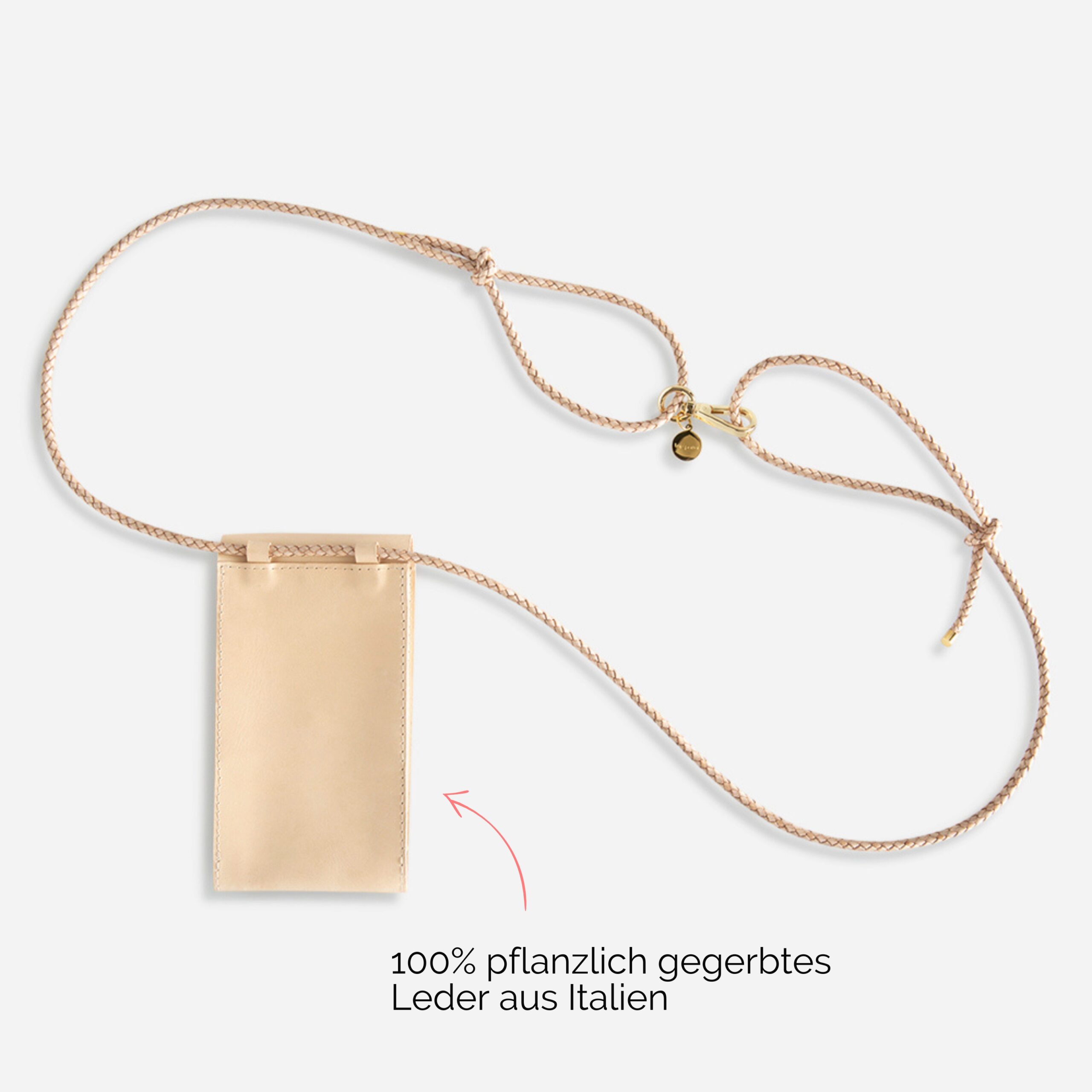 handytasche zum umhängen aus Leder in natur