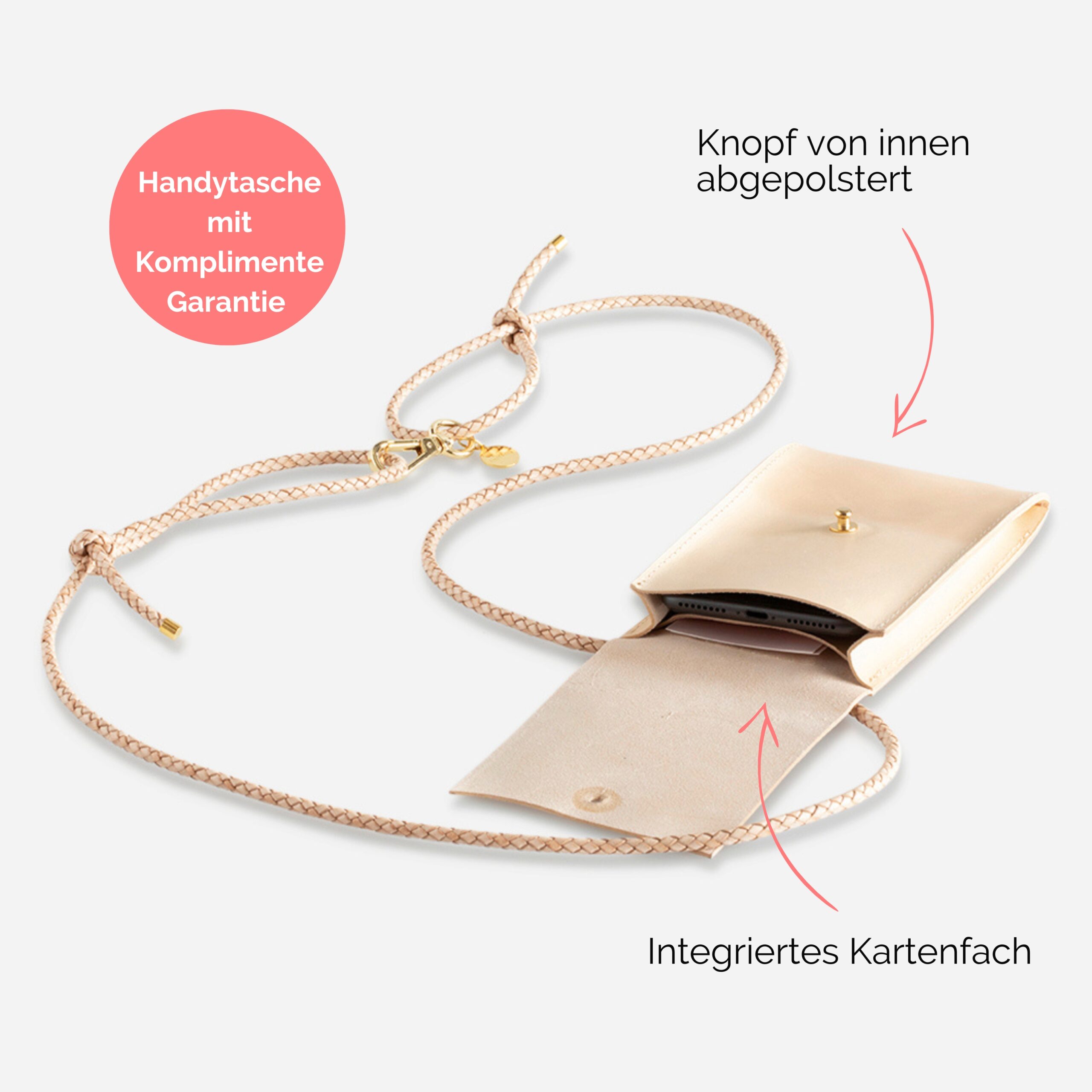 handytasche zum umhängen aus Leder in natur