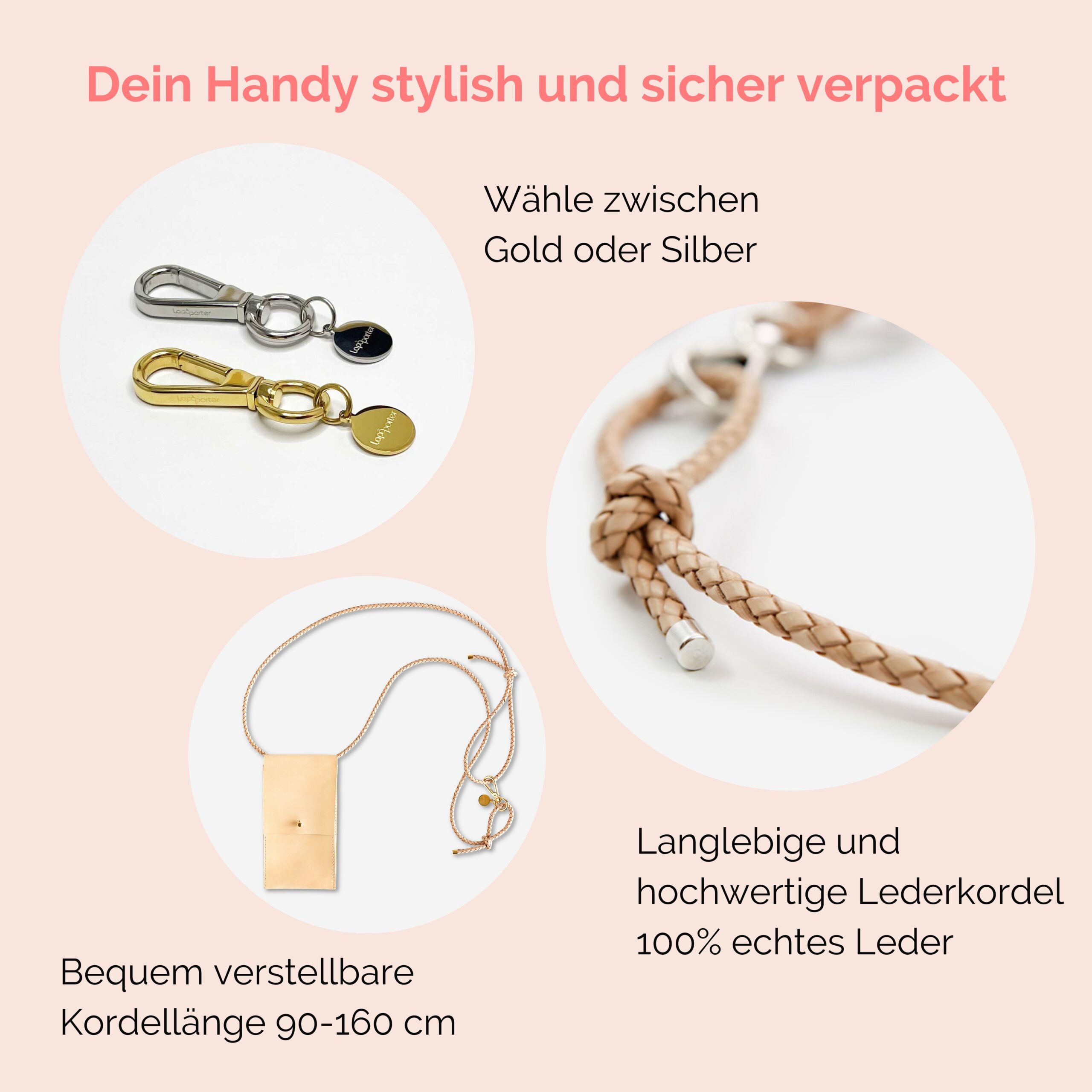handytasche zum umhängen aus Leder in natur