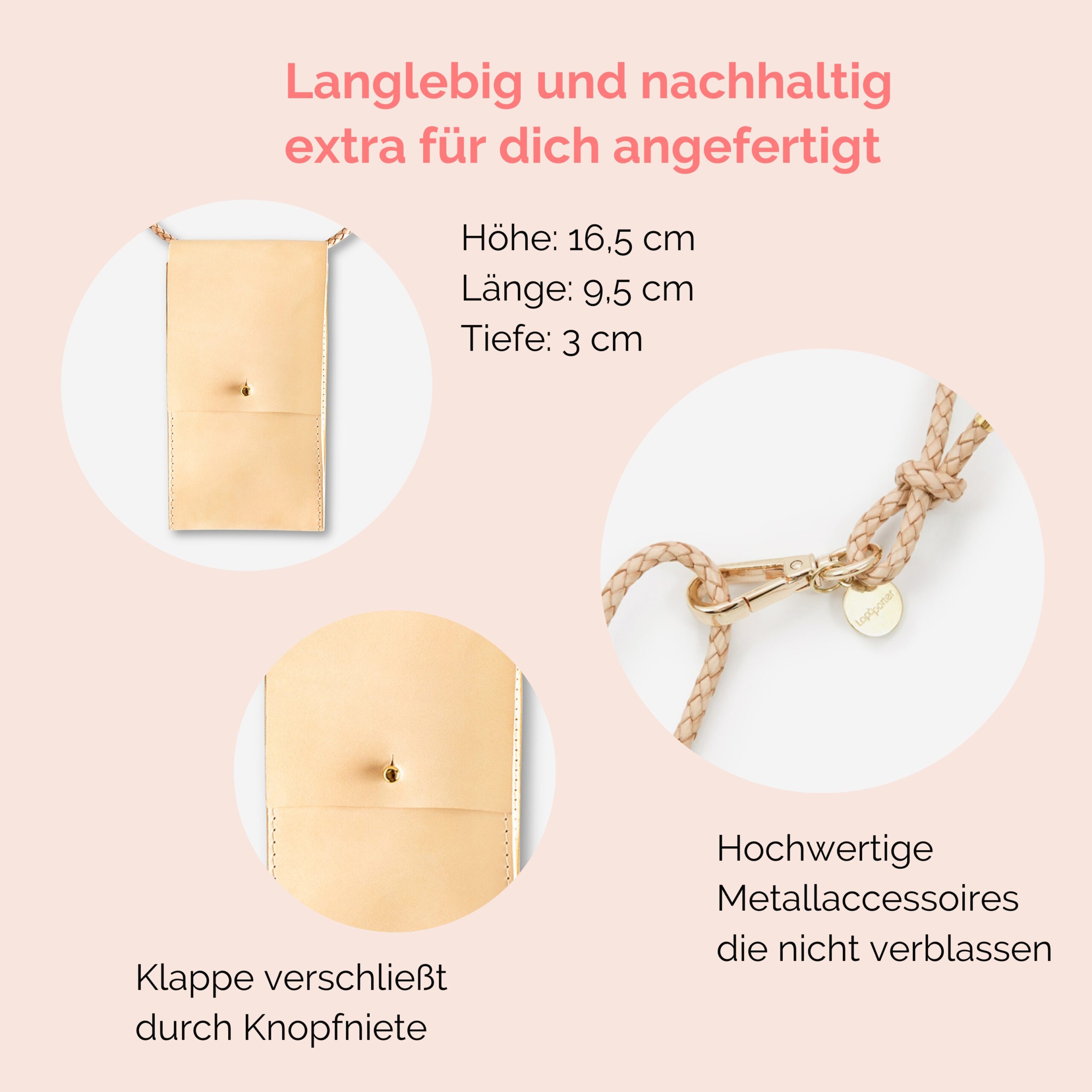handytasche zum umhängen aus Leder in natur