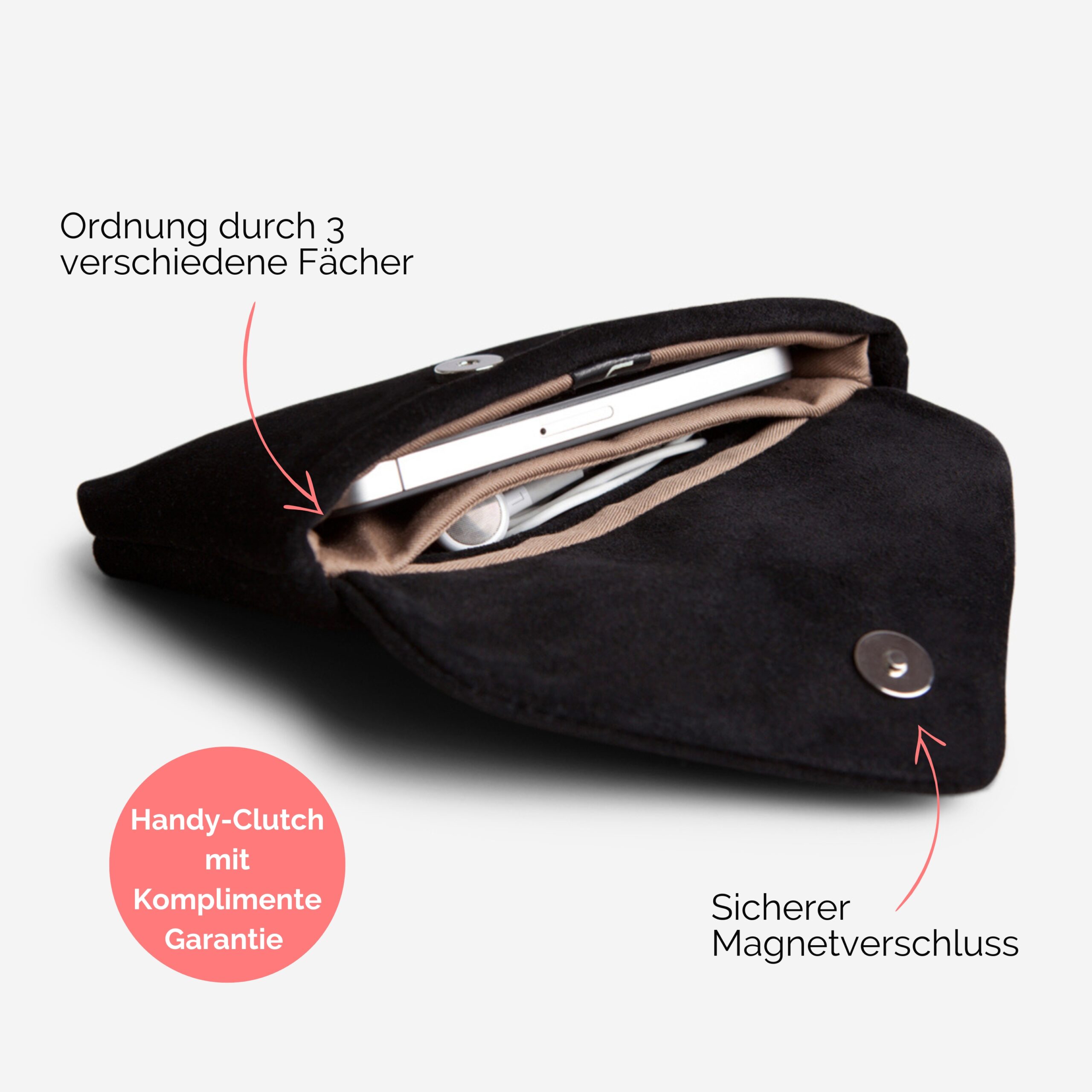 Antonia Handy clutch mir Geldbörse aus echtem Leder in schwarz