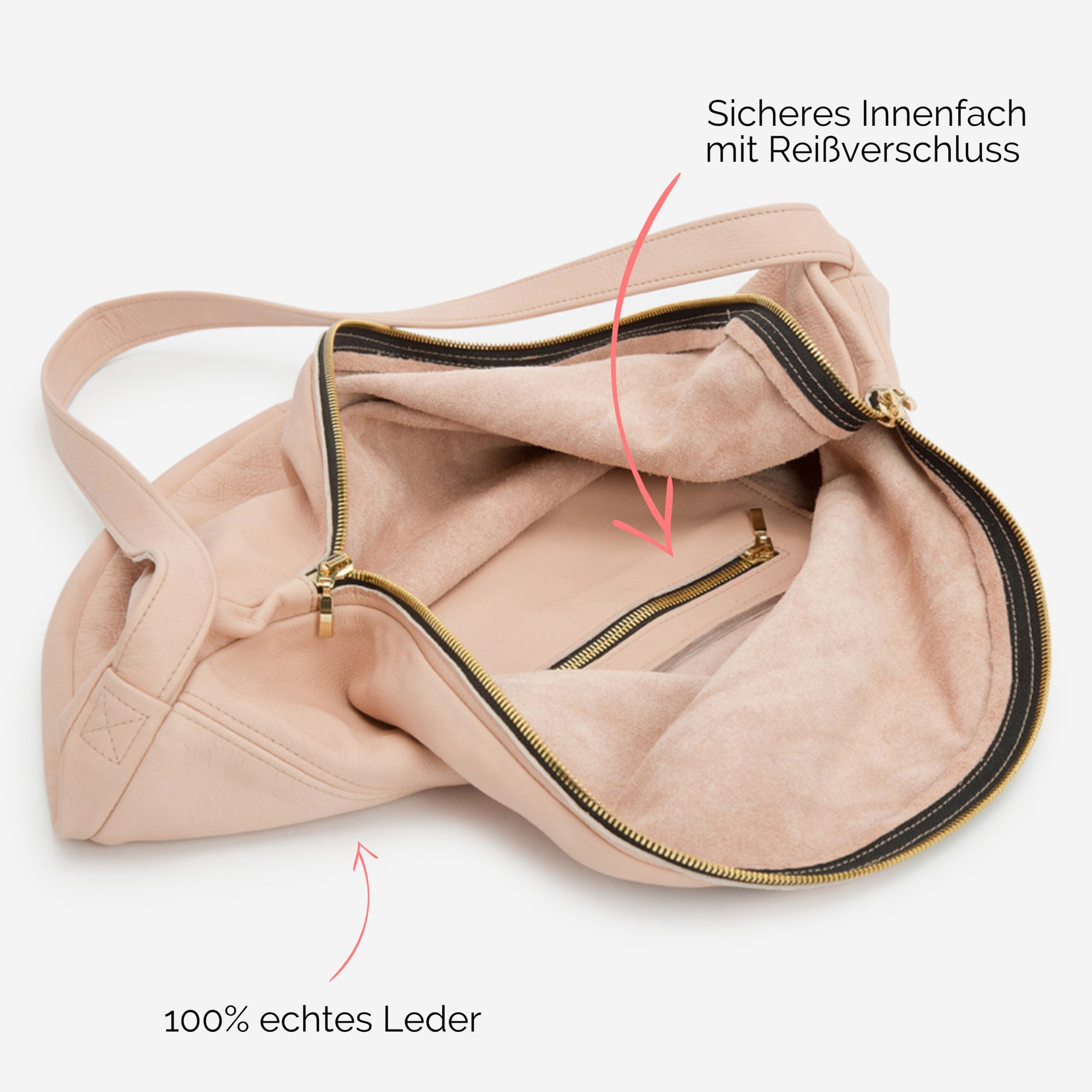 Beuteltasche aus Leder Athene groß Handtasche Lapàporter in puder