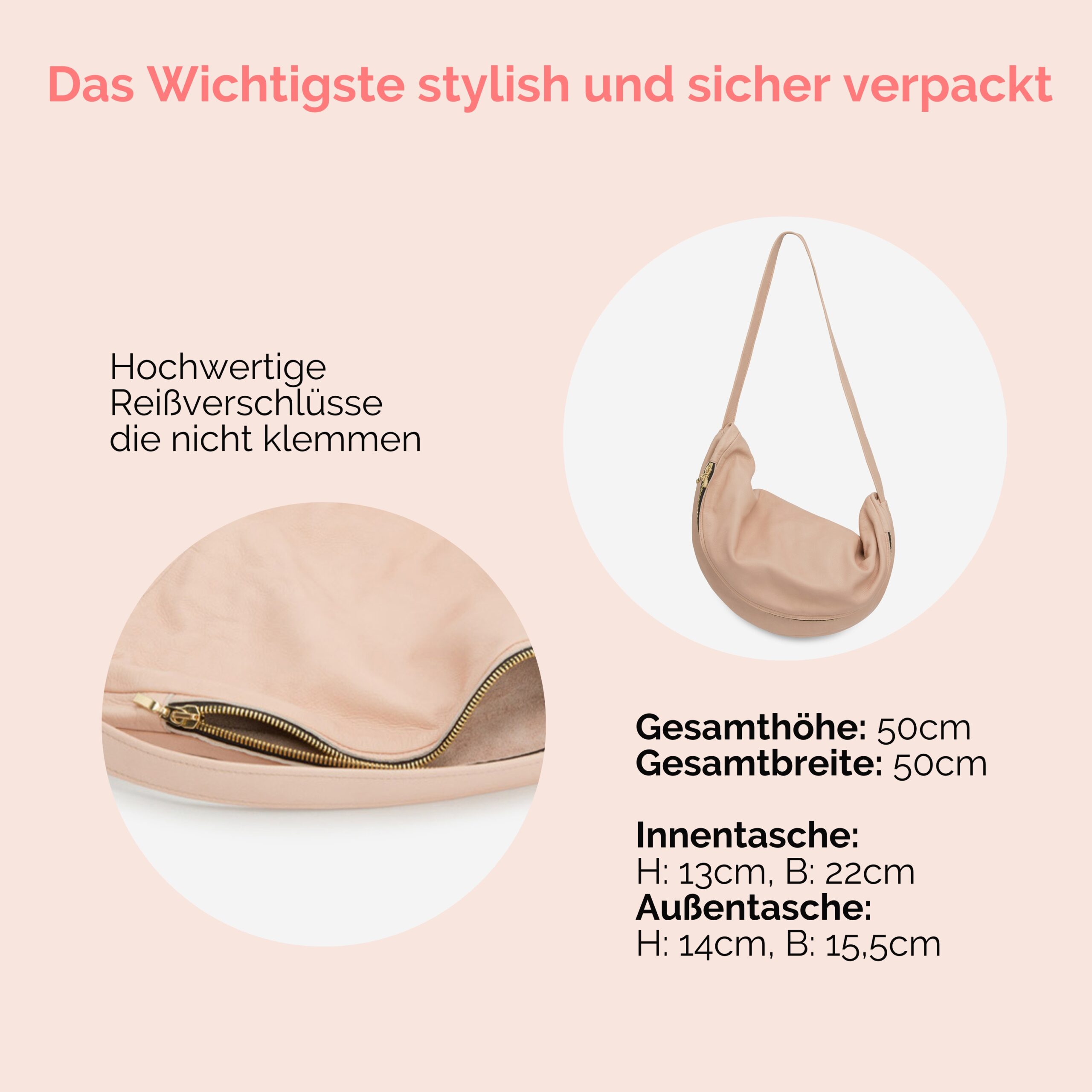 Beuteltasche aus Leder Athene groß Handtasche Lapàporter in puder