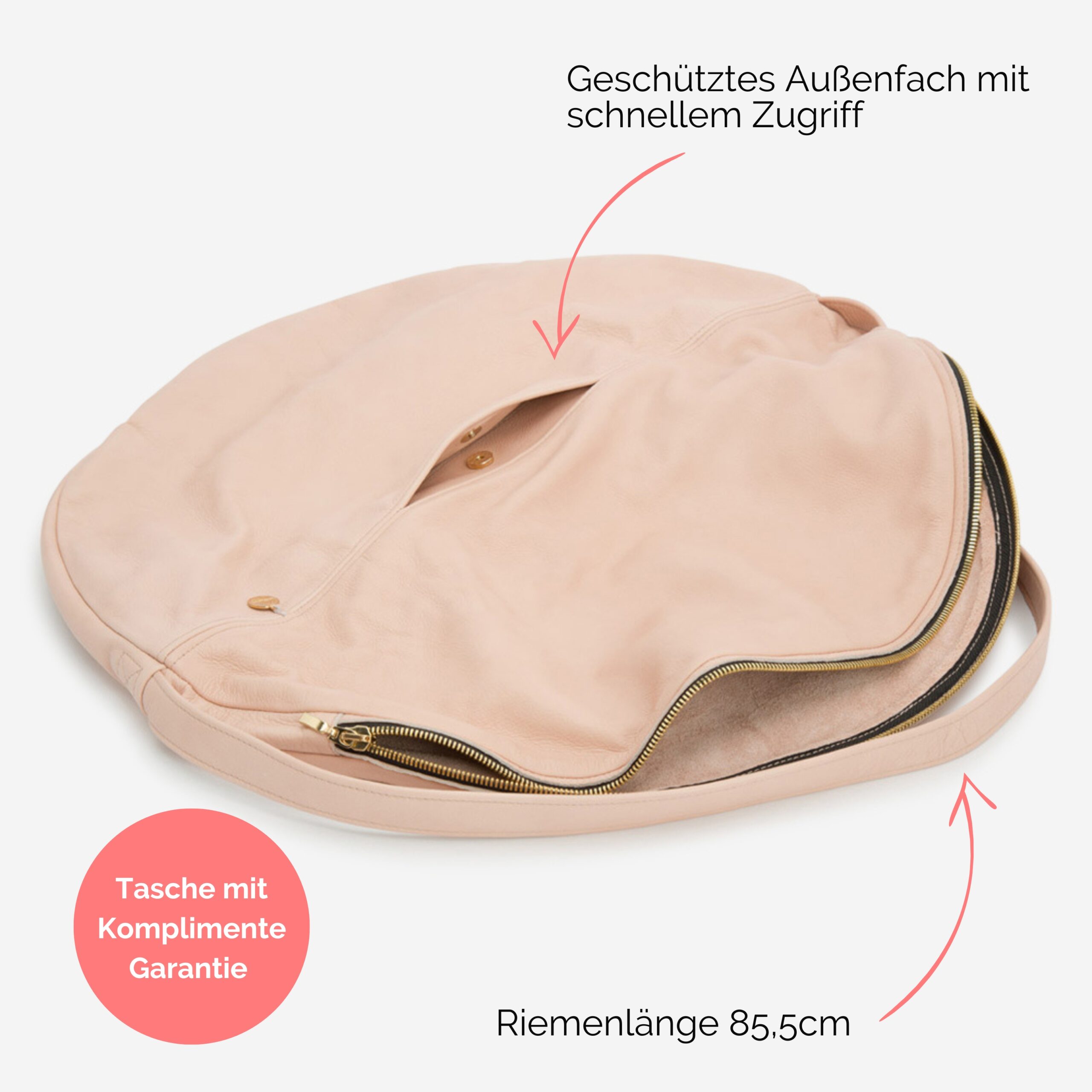Beuteltasche aus Leder Athene groß Handtasche Lapàporter in puder