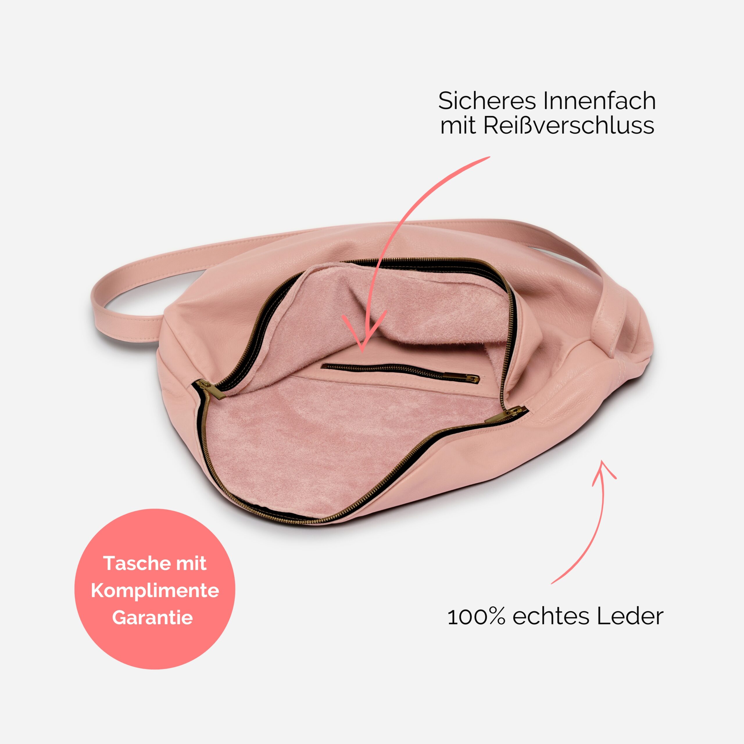 Beuteltasche aus Leder Athene groß Handtasche Lapàporter in rosé