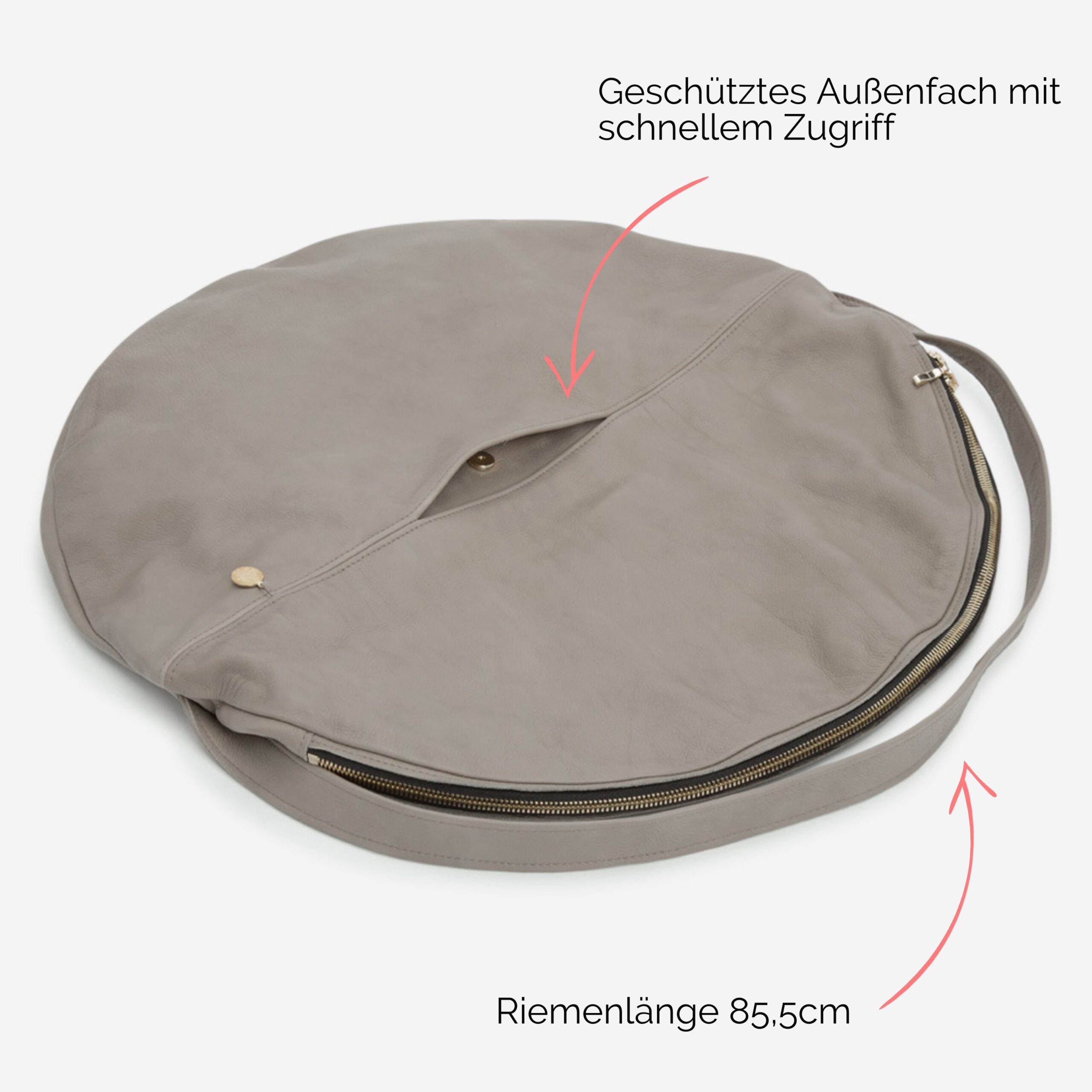 Beuteltasche aus Leder Athene groß Handtasche Lapàporter in taupe