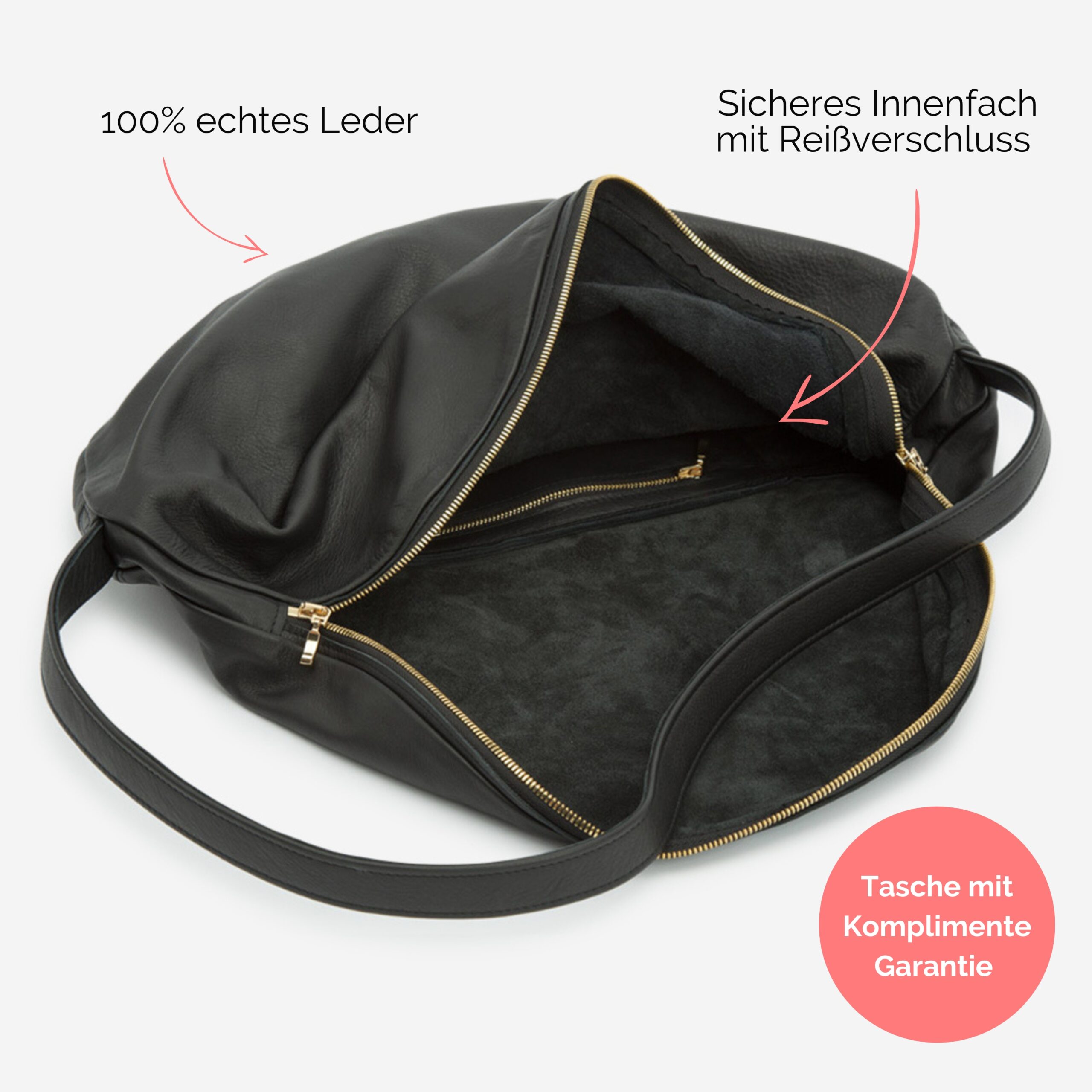 Beuteltasche aus Leder Athene groß Handtasche Lapàporter in schwarz