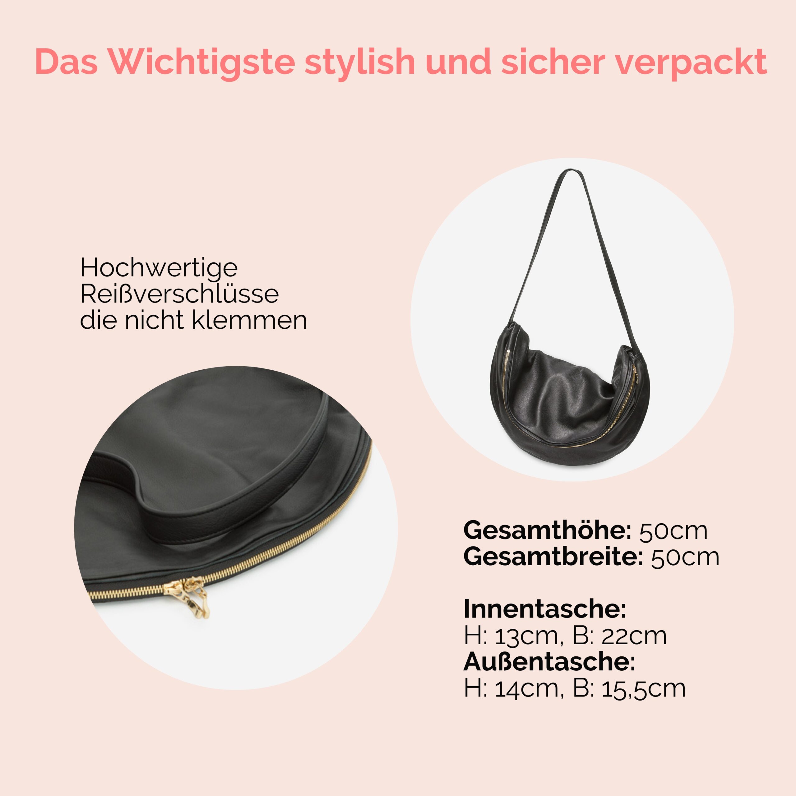 Beuteltasche aus Leder Athene groß Handtasche Lapàporter in schwarz