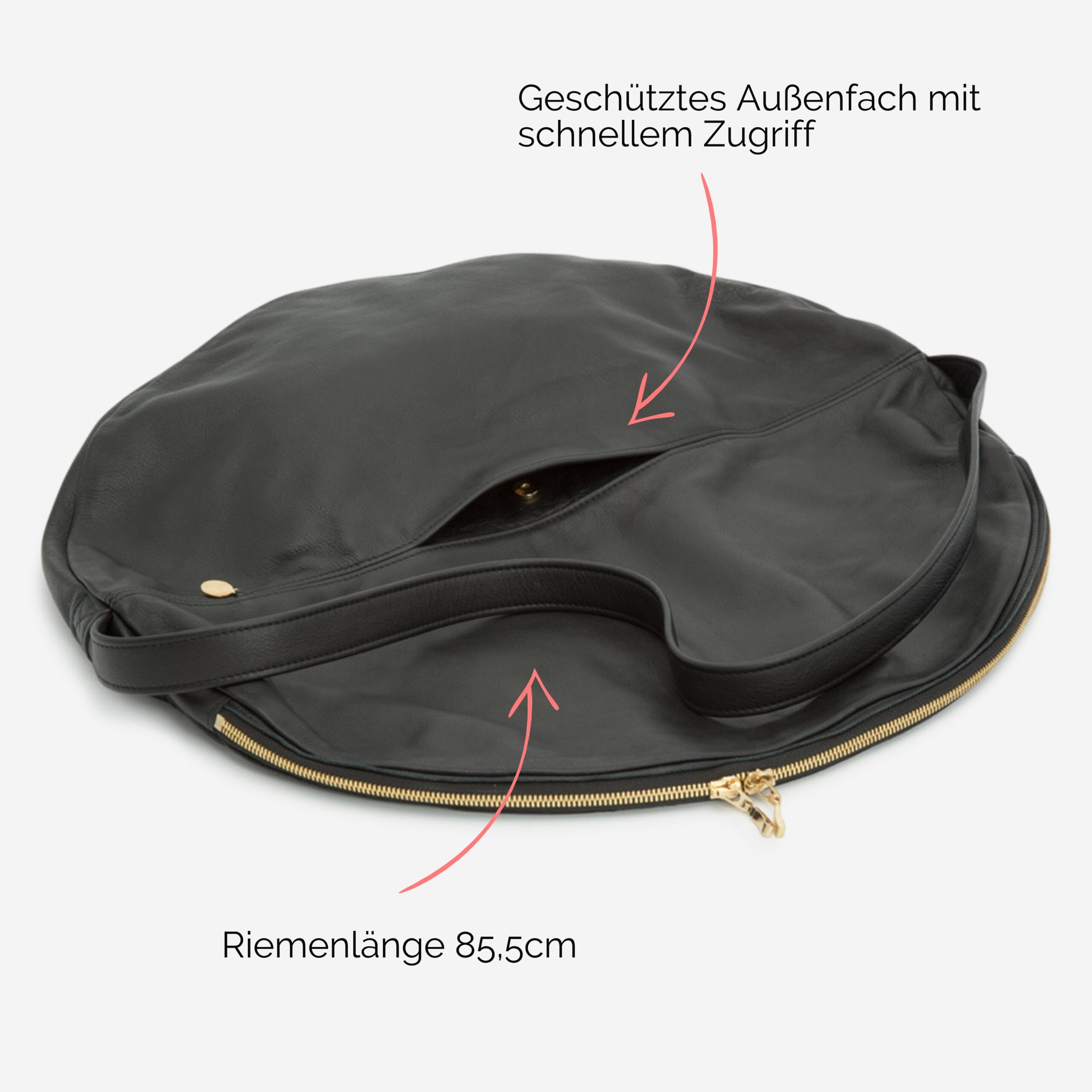 Beuteltasche aus Leder Athene groß Handtasche Lapàporter in schwarz