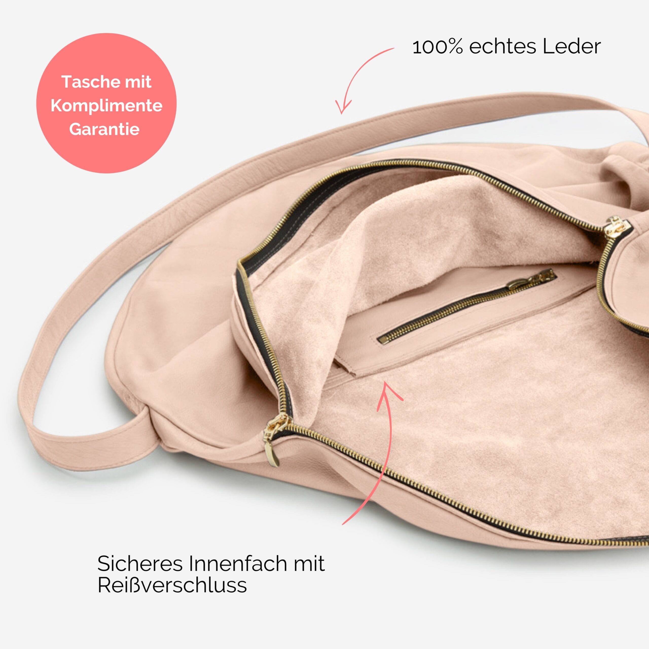 Beuteltasche aus Leder Athene Petit Handtasche Lapàporter in puder