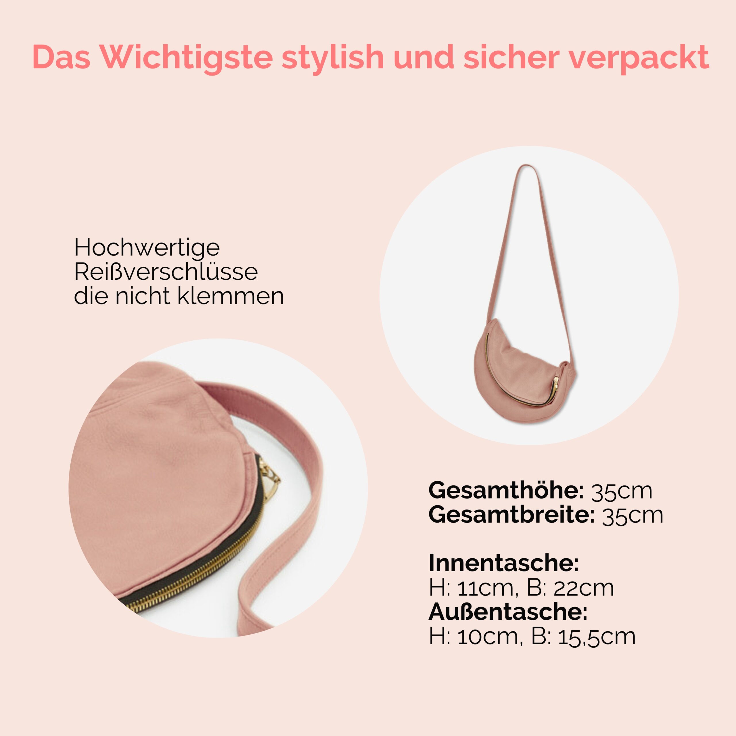 Beuteltasche aus Leder Athene Petit Handtasche Lapàporter in rosé