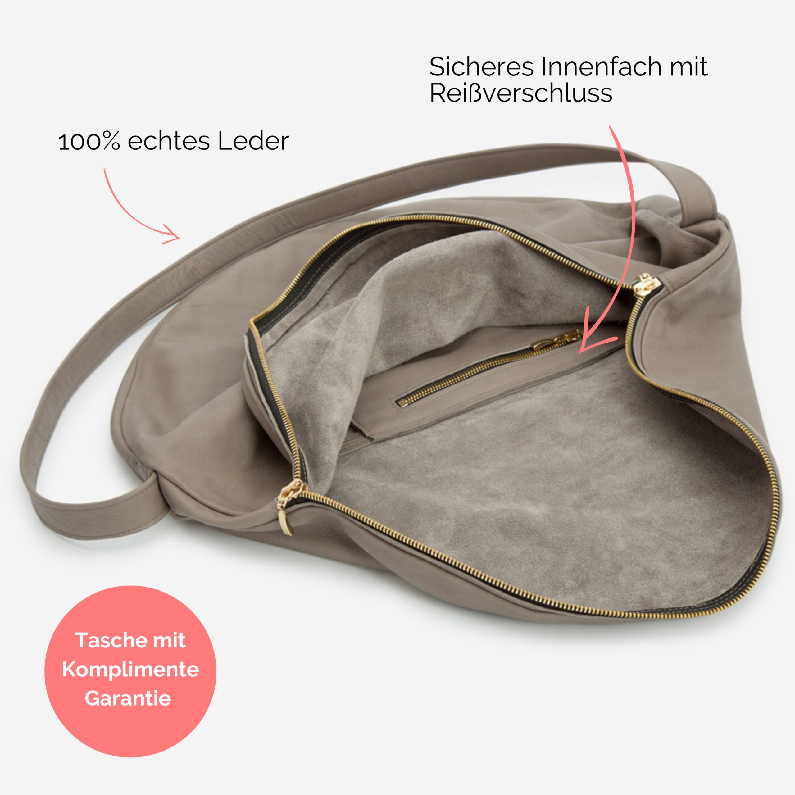 Beuteltasche aus Leder Athene Petit Handtasche Lapàporter in taupe