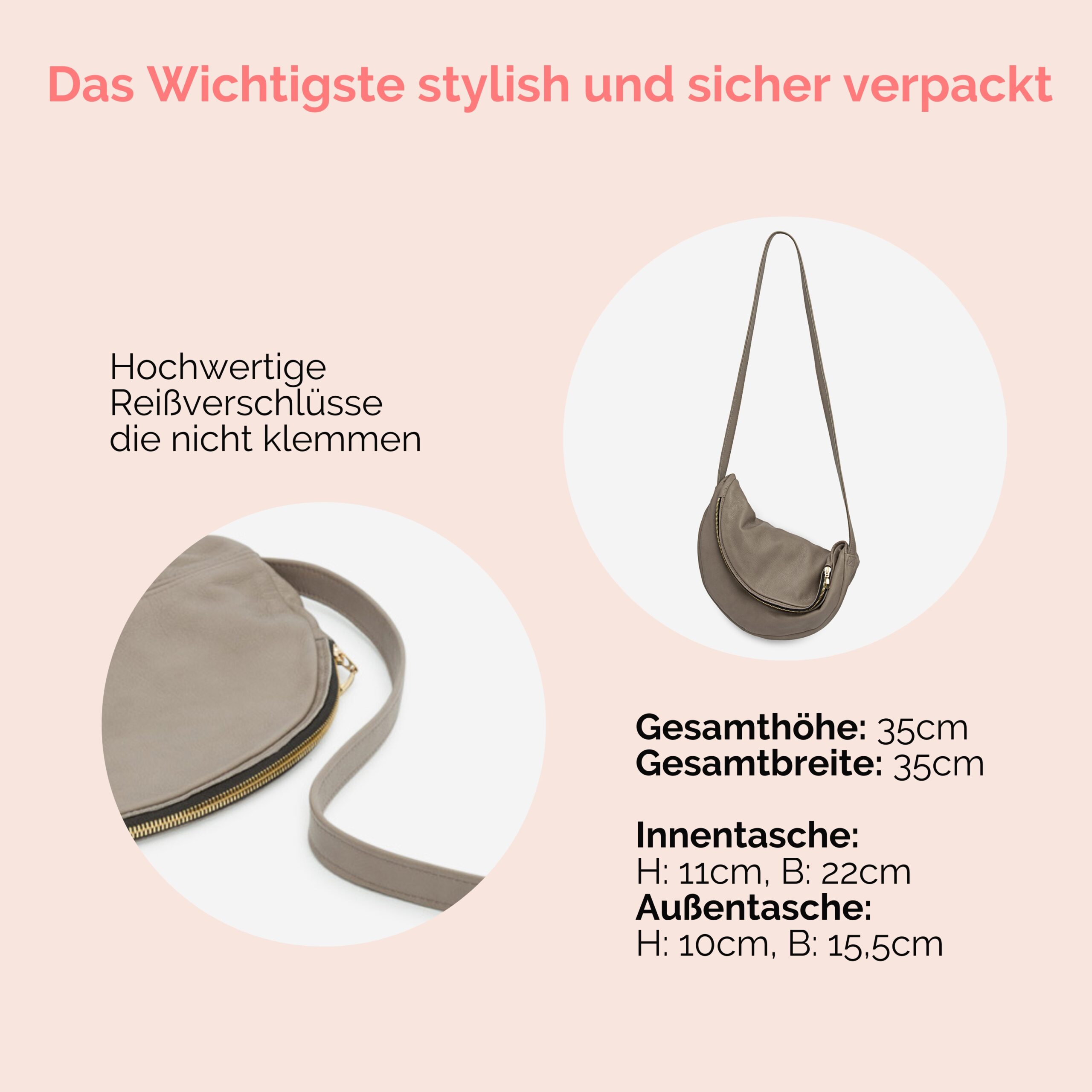 Beuteltasche aus Leder Athene Petit Handtasche Lapàporter in taupe