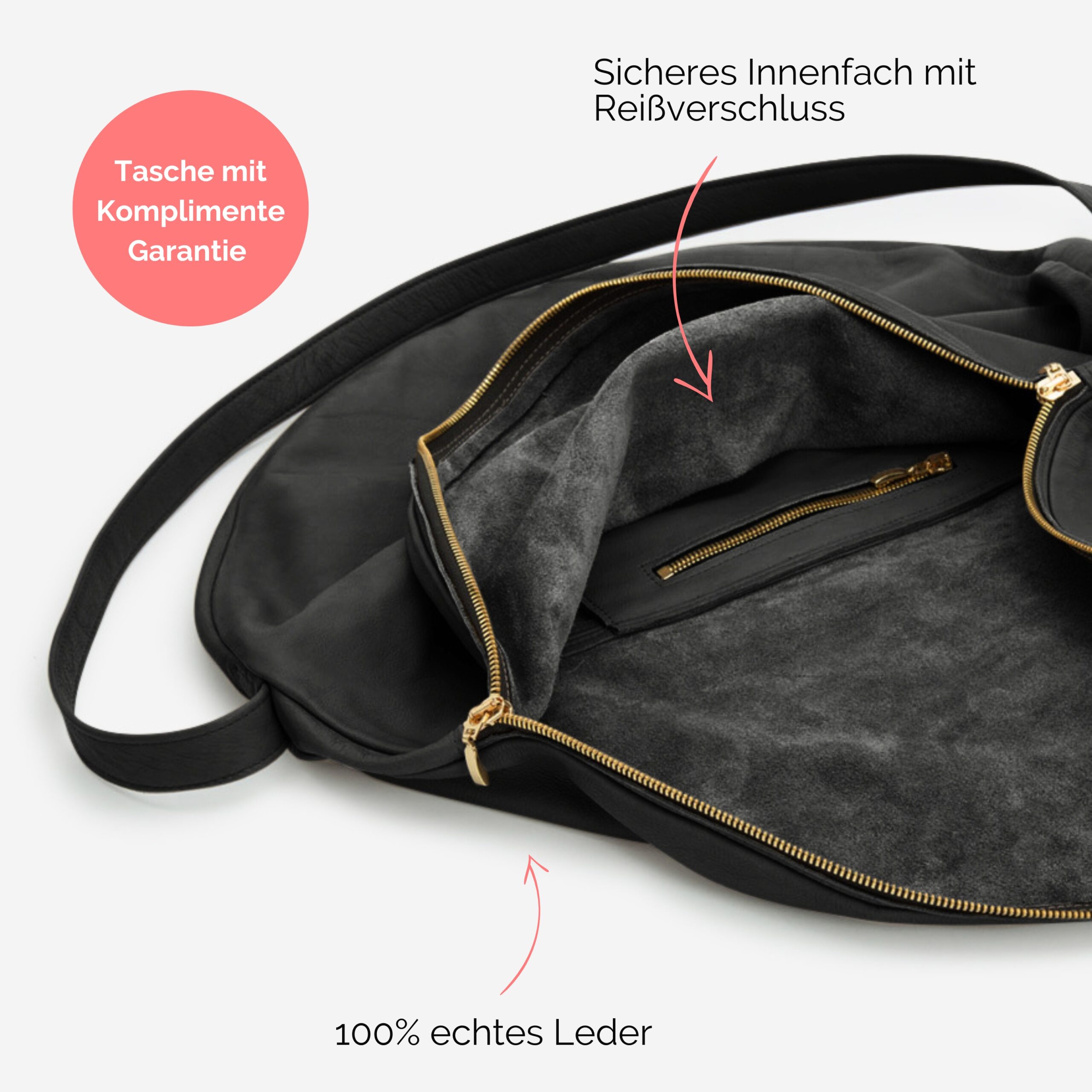 Beuteltasche aus Leder Athene Petit Handtasche Lapàporter in schwarz