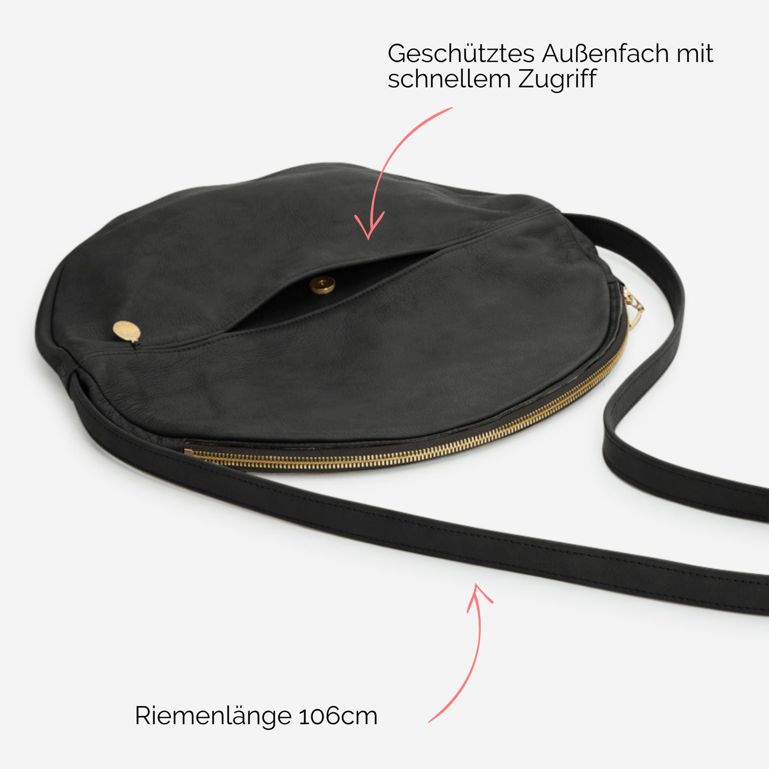 Beuteltasche aus Leder Athene Petit Handtasche Lapàporter in schwarz