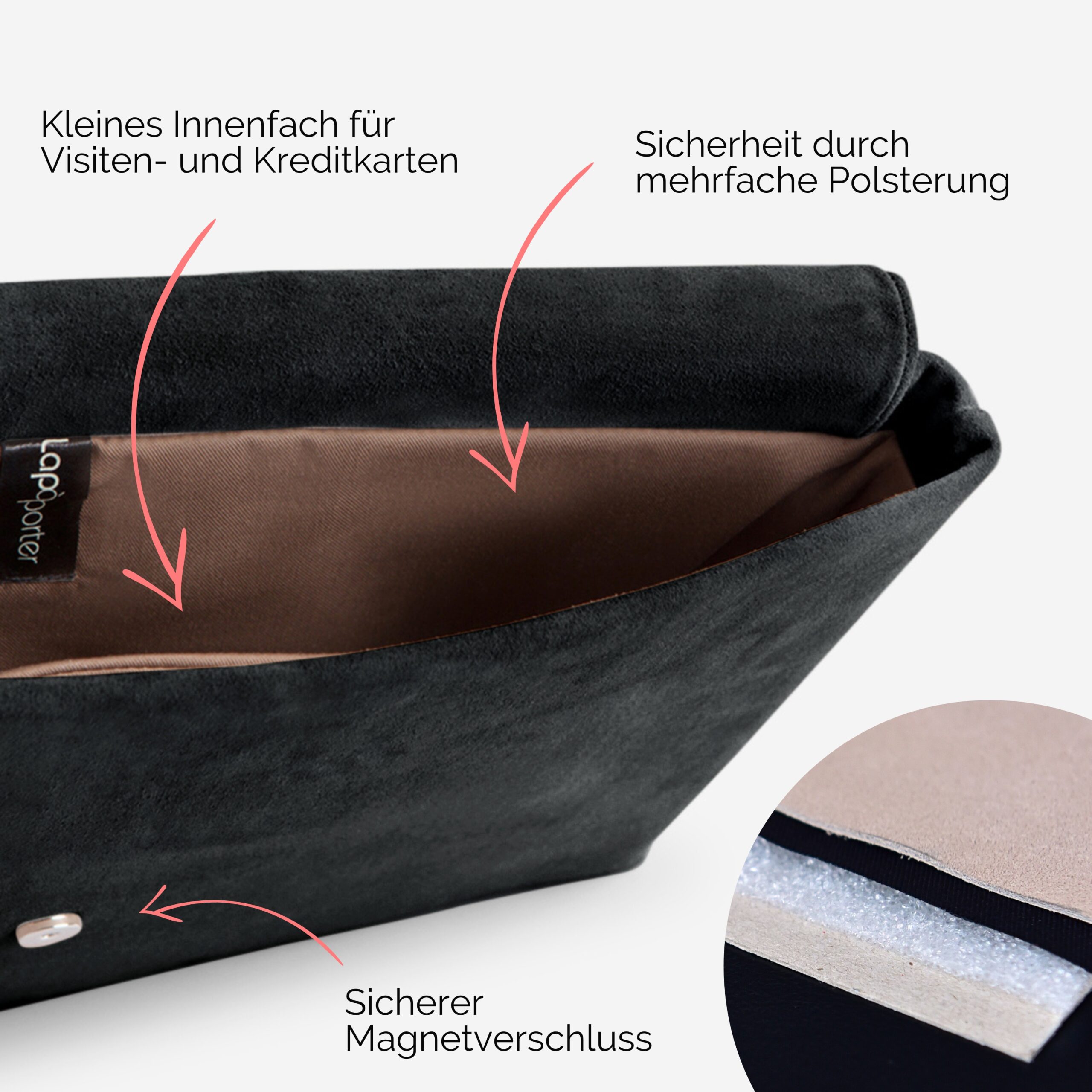 Audrey iPad Tasche aus echtem Leder Lapàporter in schwarz