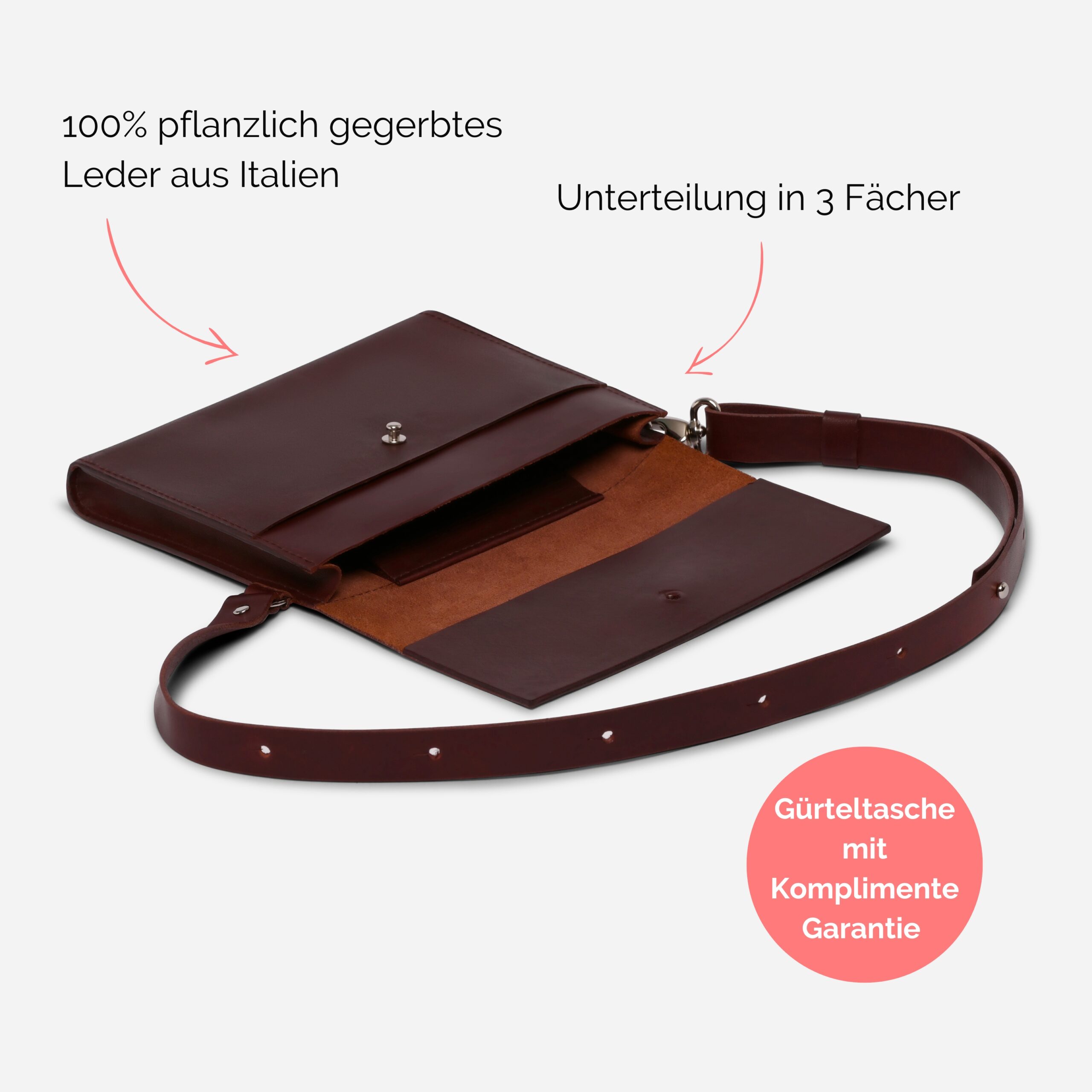Bauchtasche für Damen aus Leder Camille in Bordeaux