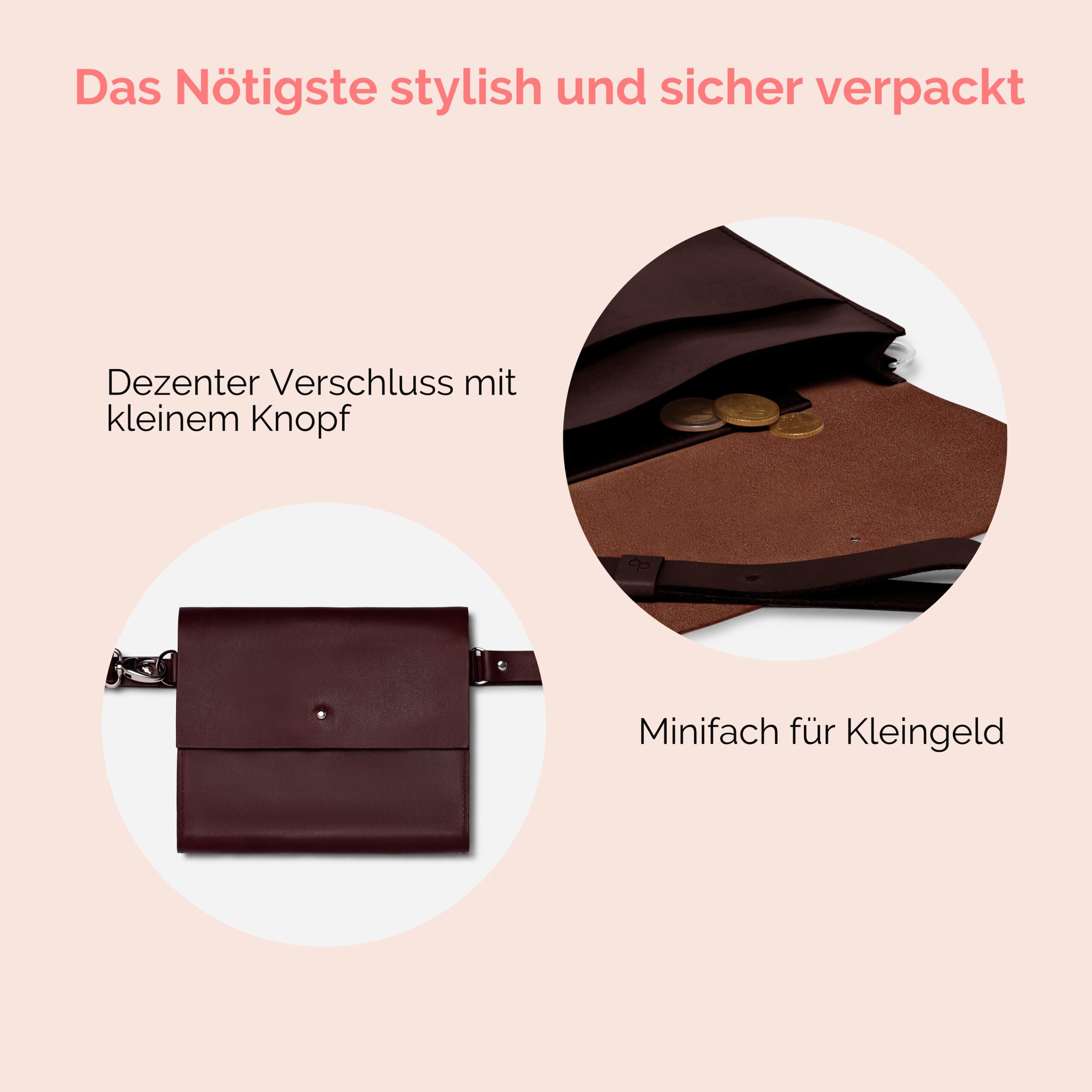 Bauchtasche für Damen aus Leder Camille in Bordeaux