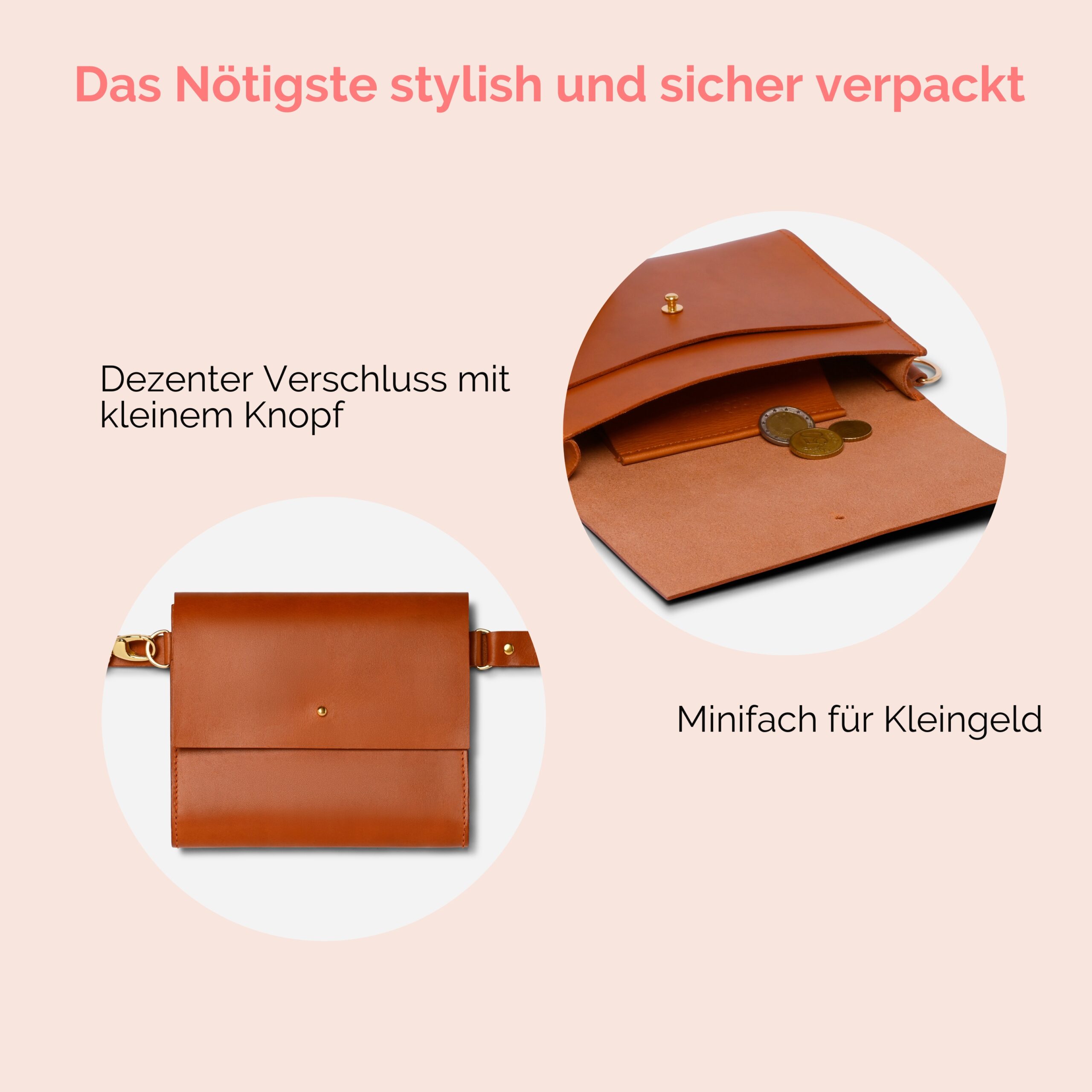 Bauchtasche für Damen aus Leder Camille in cognac